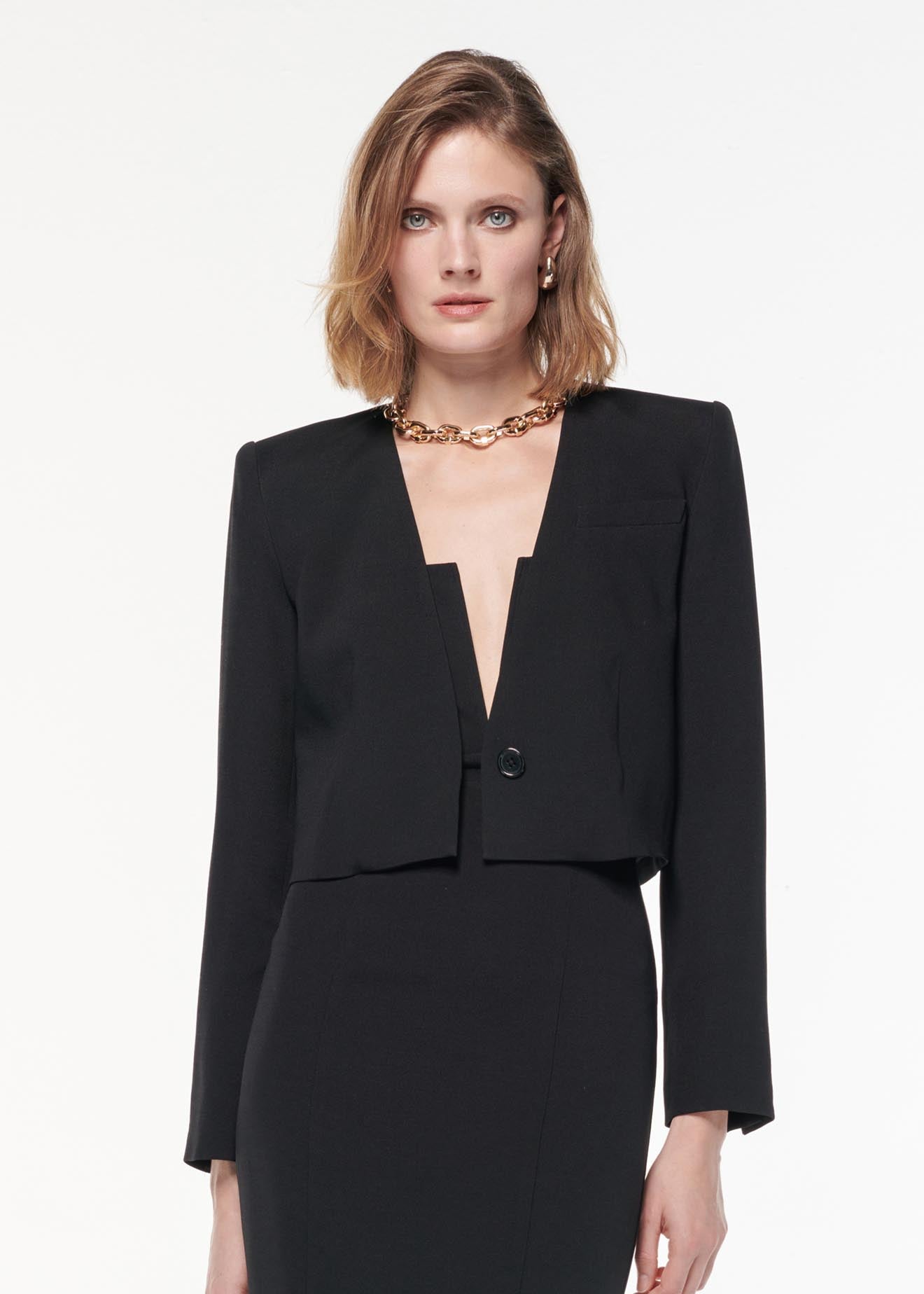 Cropped Stretch Wool Silk Jacket