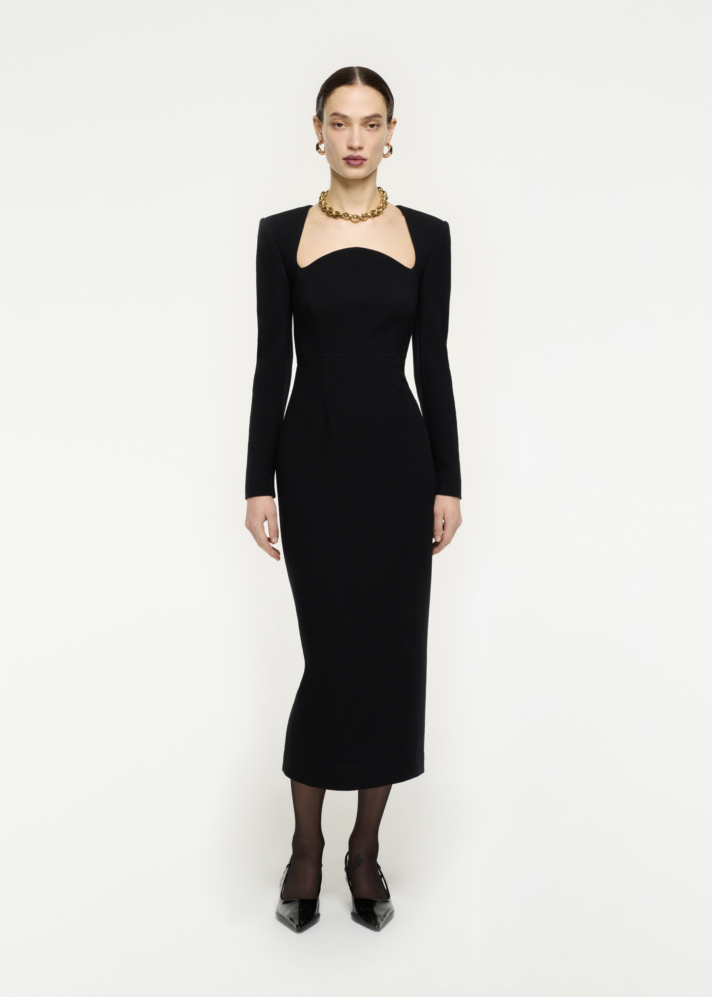 Long Sleeve Wool Crepe Midi Dress in Black – Roland Mouret