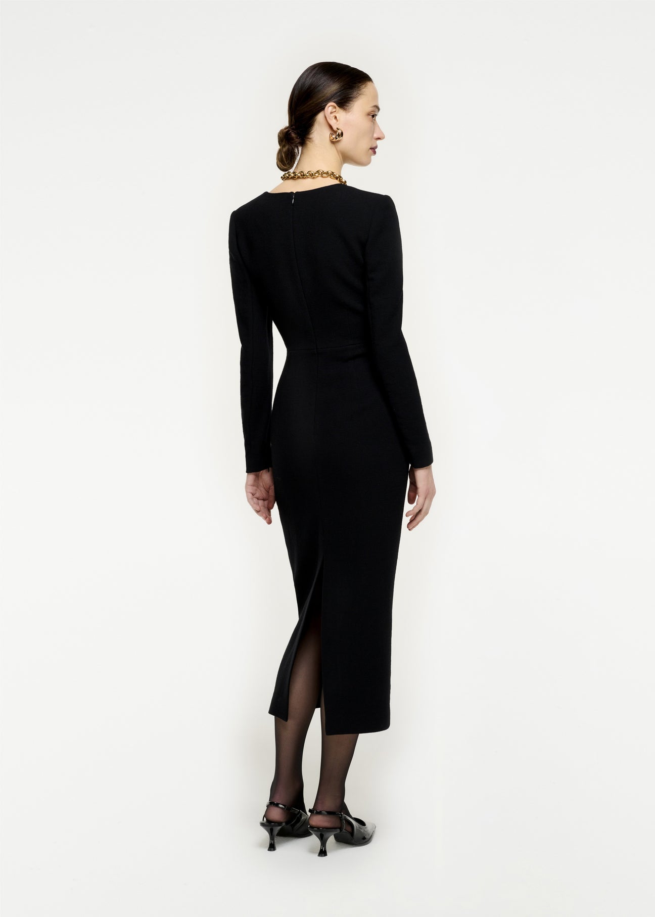 Long Sleeve Wool Crepe Midi Dress in Black – Roland Mouret