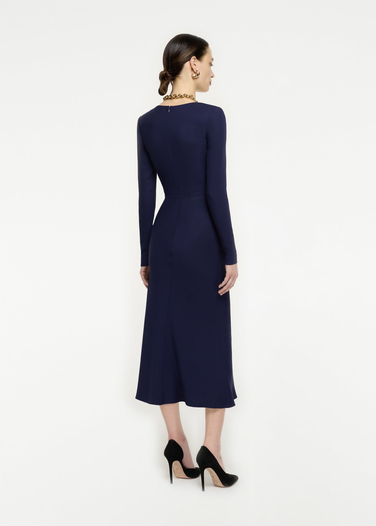 Long Sleeve Stretch Cady Midi Dress in Navy – Roland Mouret