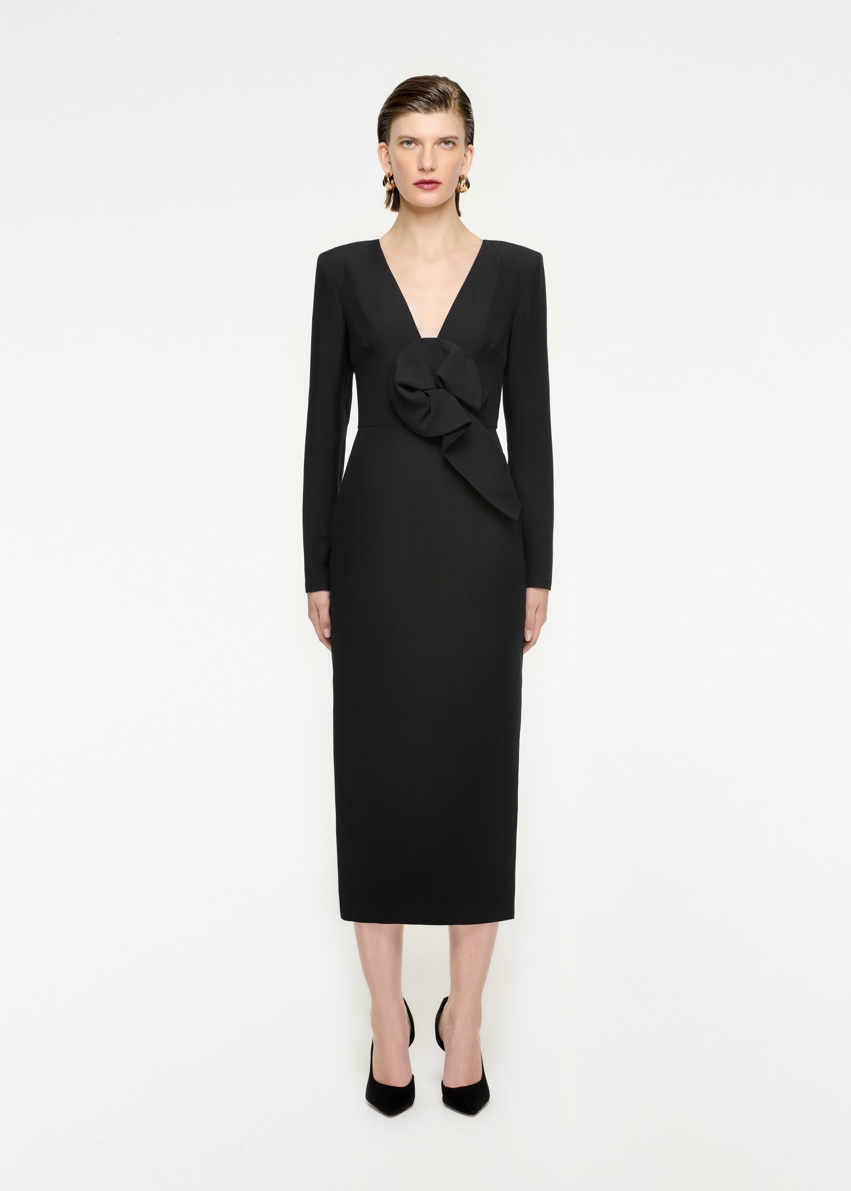 Long Sleeve Wool Silk Midi Dress in Black – Roland Mouret