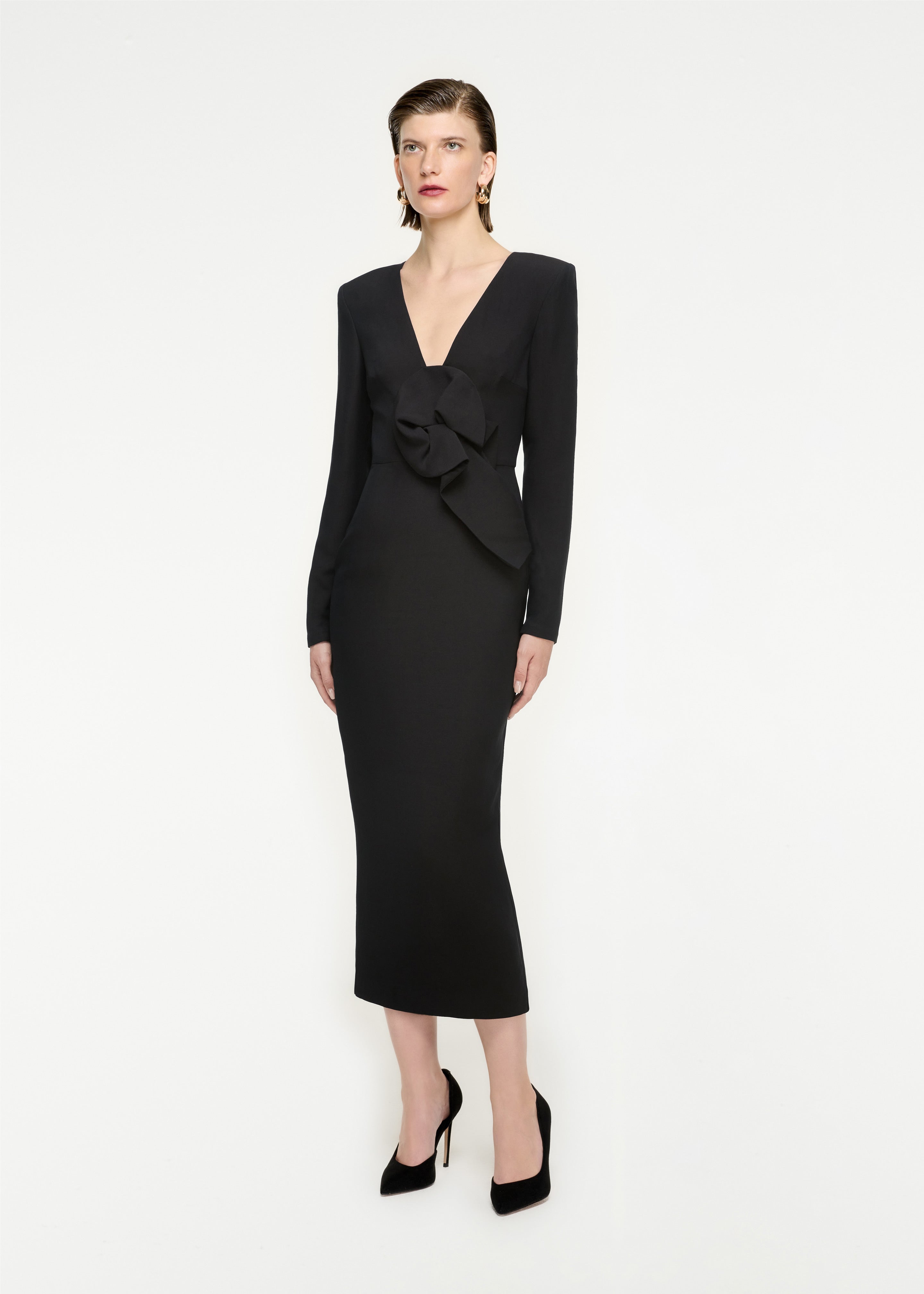 Long Sleeve Wool Silk Midi Dress in Black – Roland Mouret