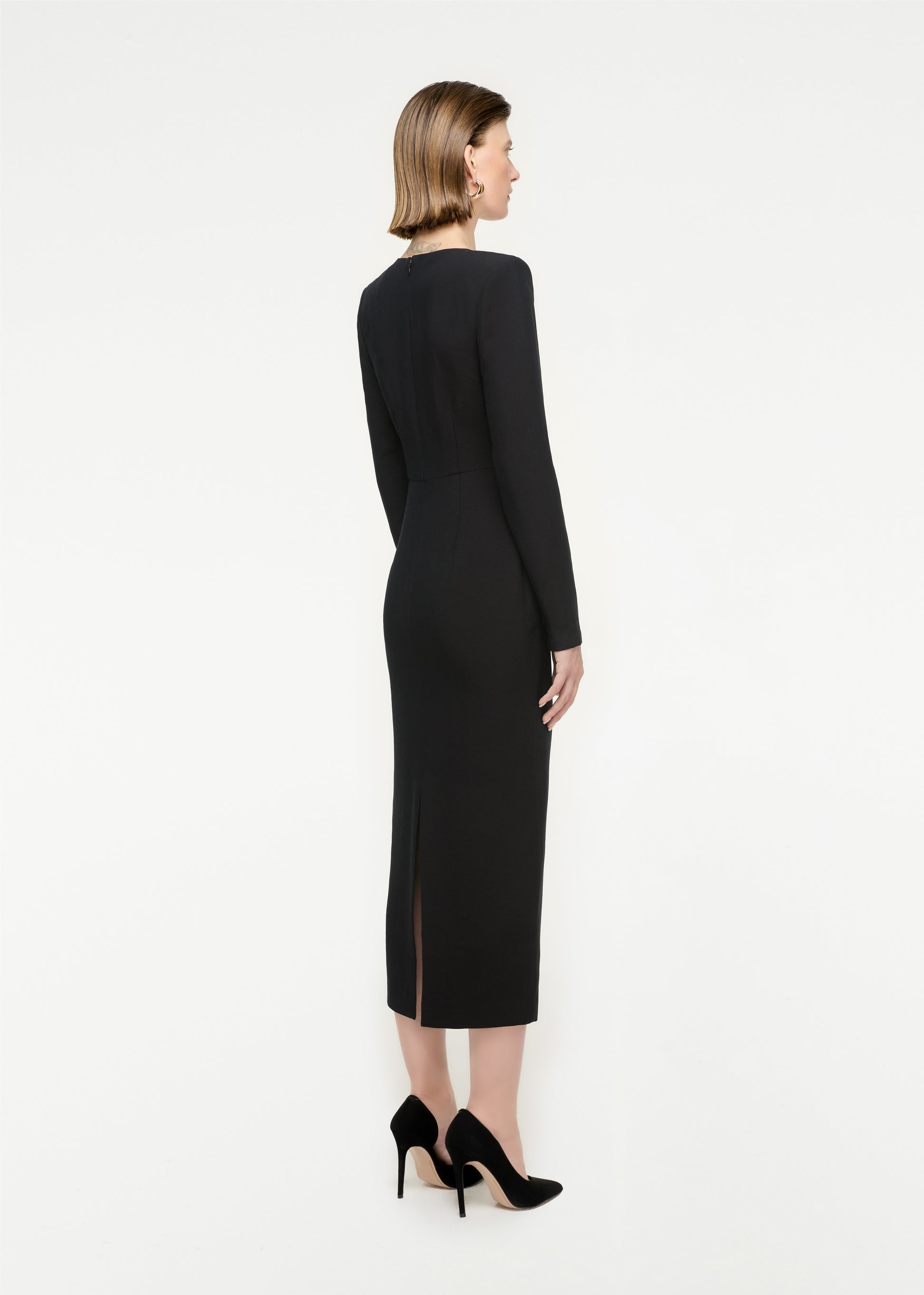 Long Sleeve Wool Silk Midi Dress in Black – Roland Mouret