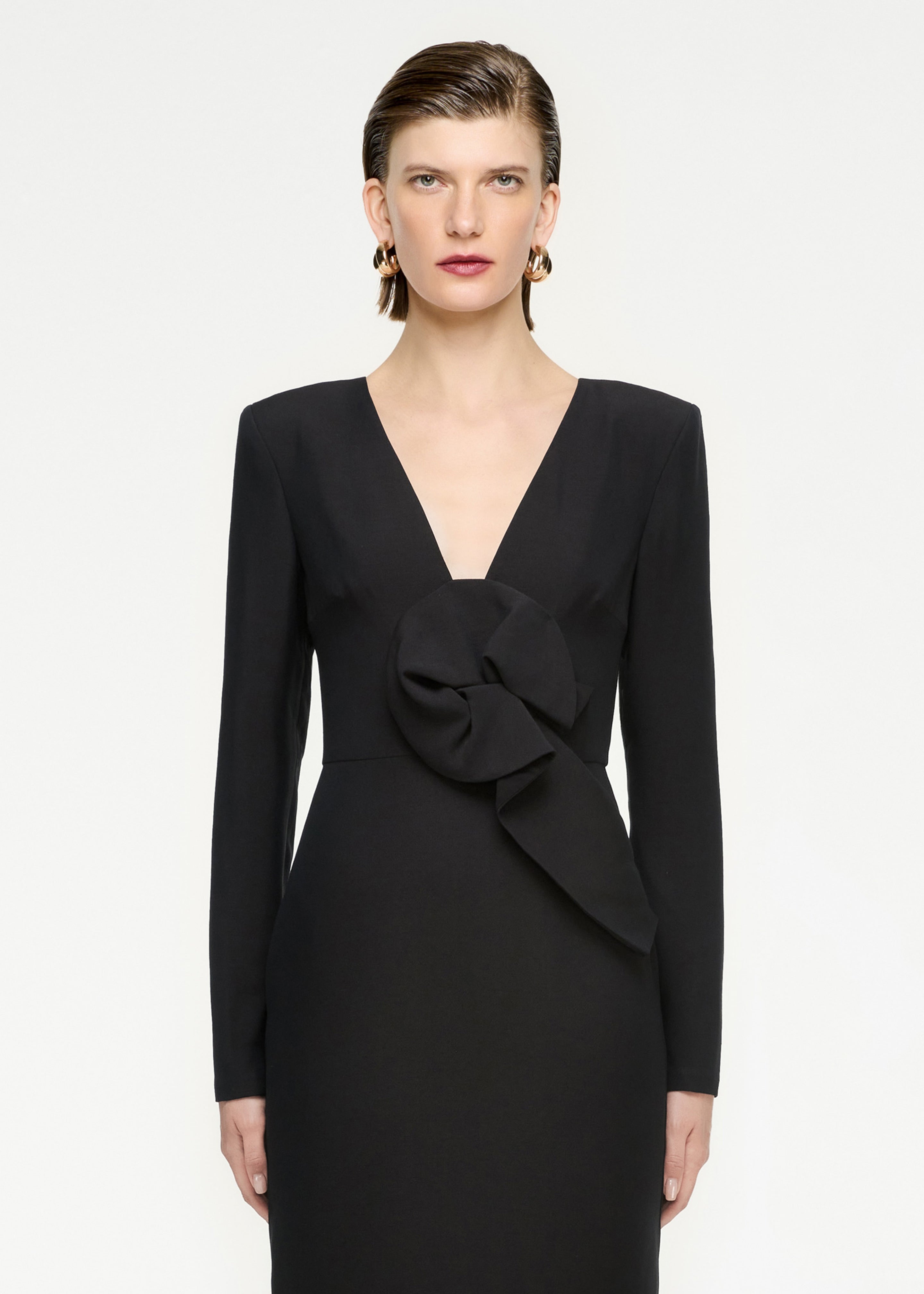 Long Sleeve Wool Silk Midi Dress in Black – Roland Mouret