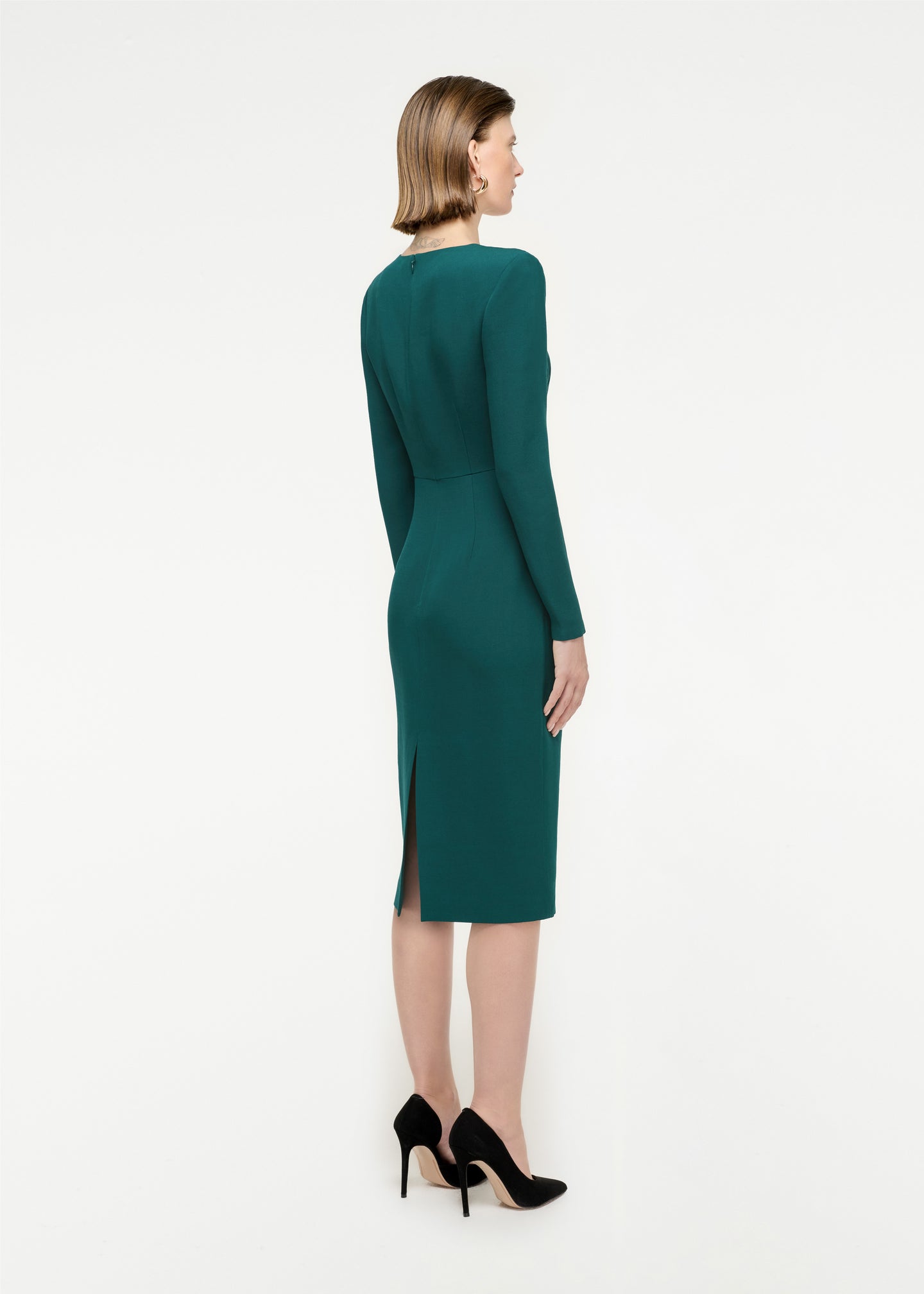 Long Sleeve Wool Silk Midi Dress in Green – Roland Mouret