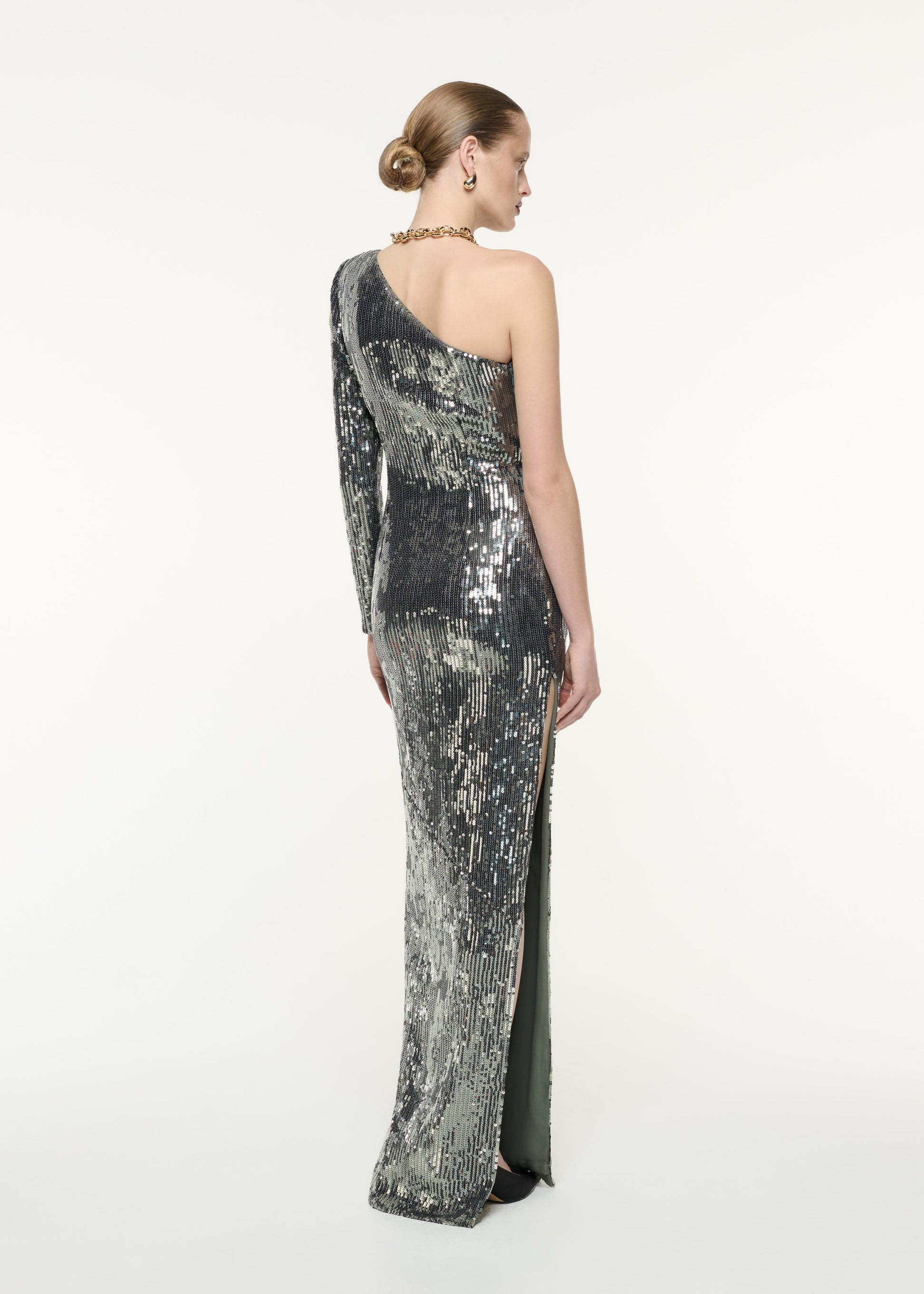 Asymmetric Sequin Flower Gown