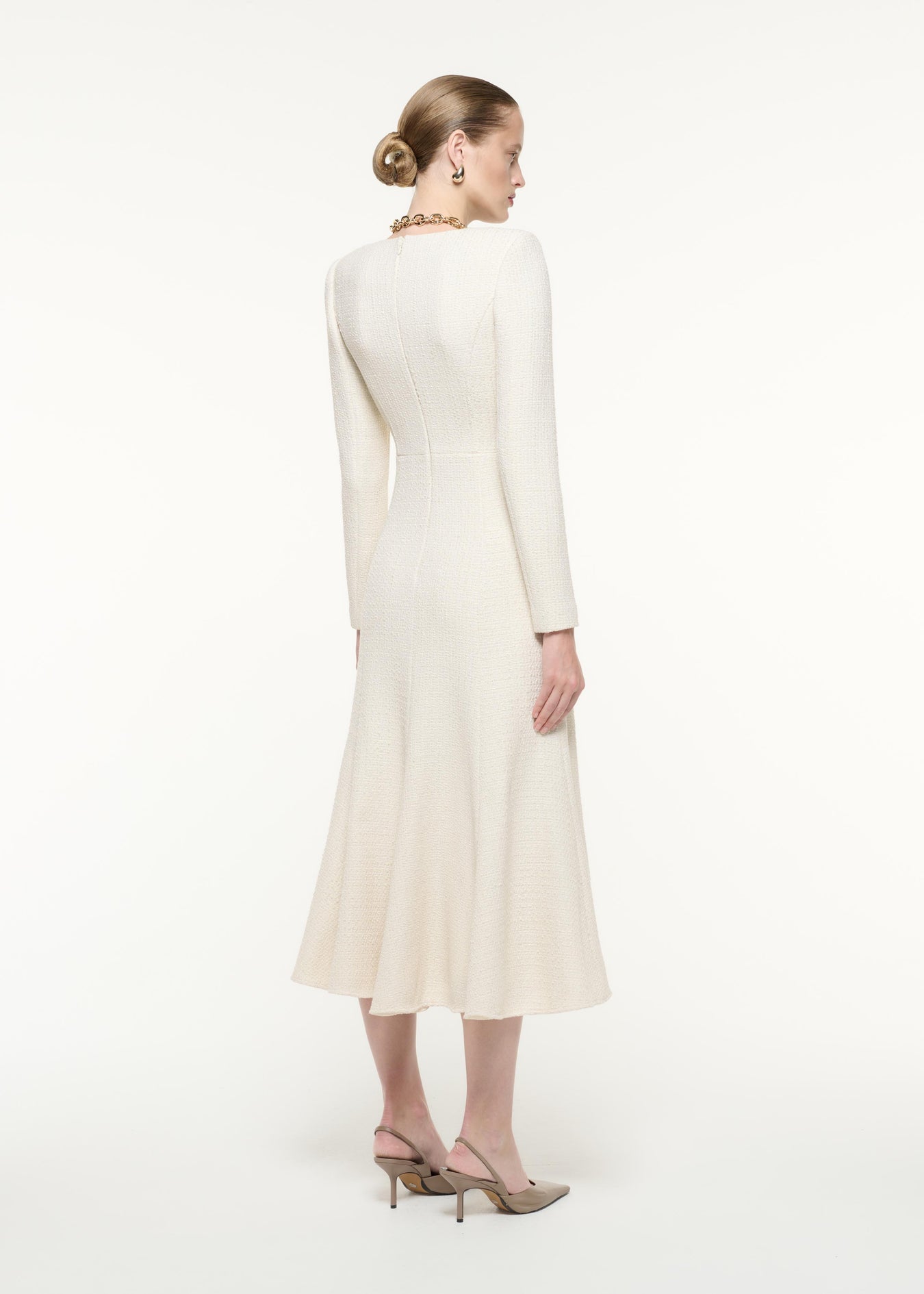 Long Sleeve Tailoring Boucle Midi Dress