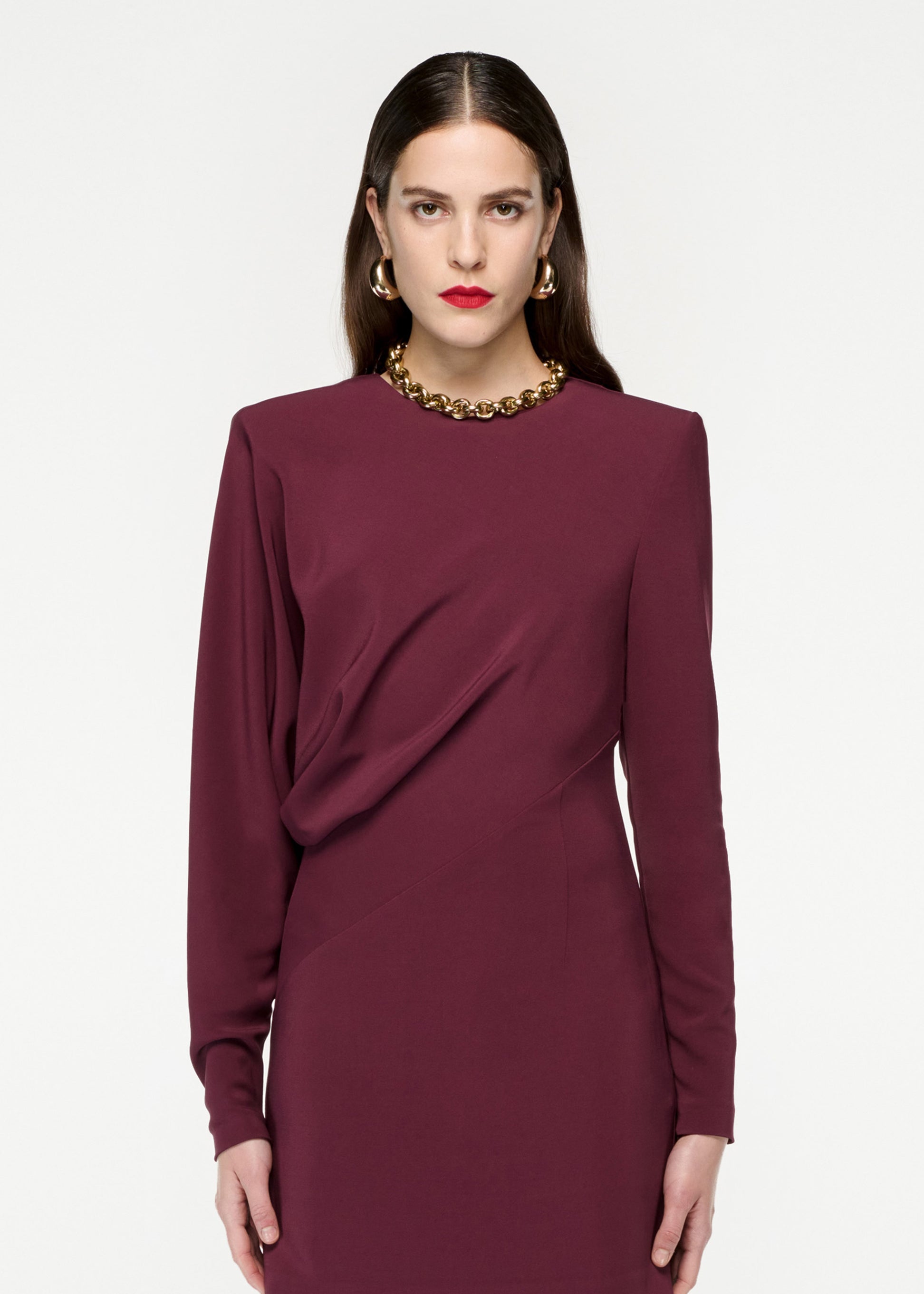 long sleeve stretch cady mini dress maroon