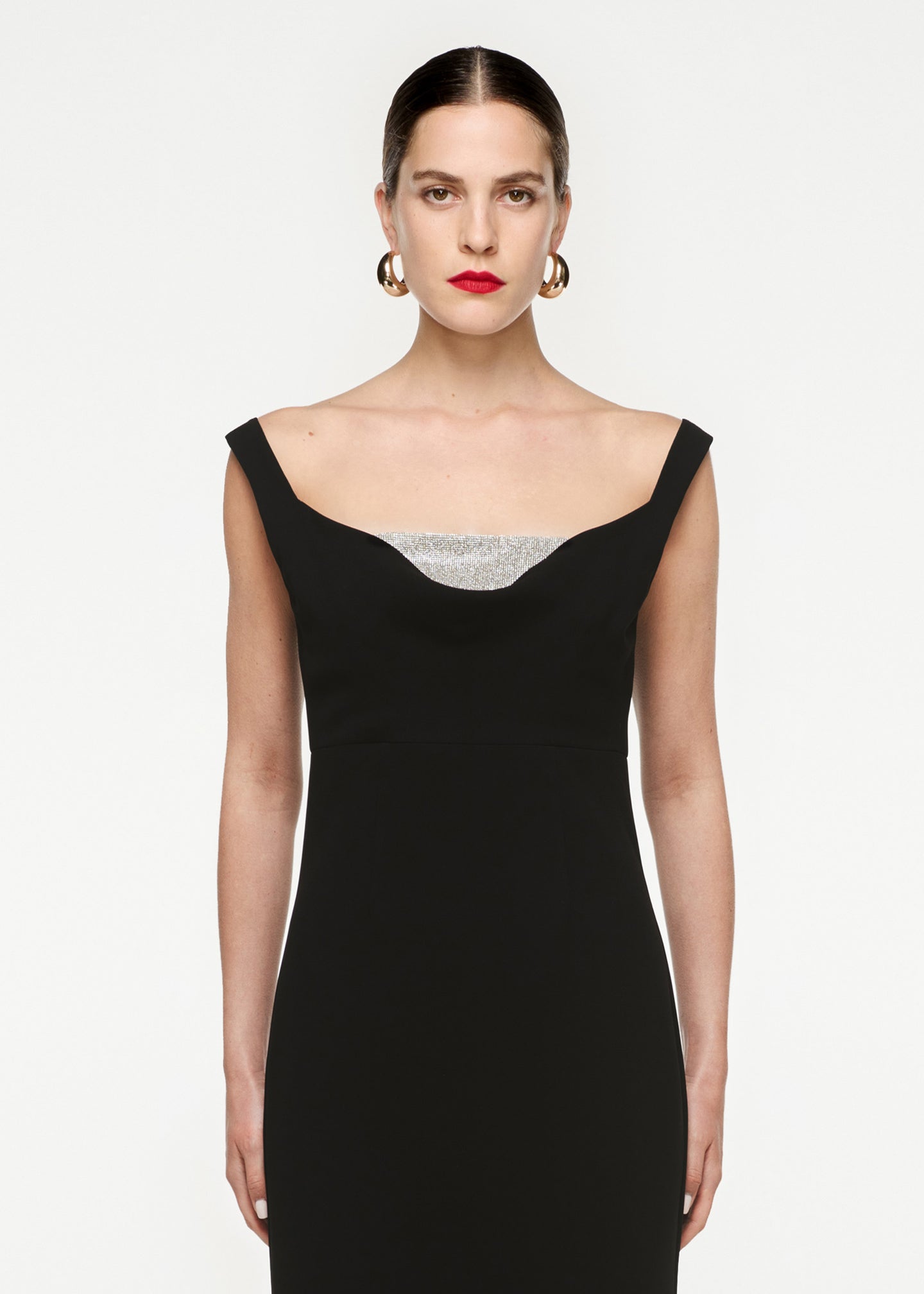 off shoulder cady diamante gown black