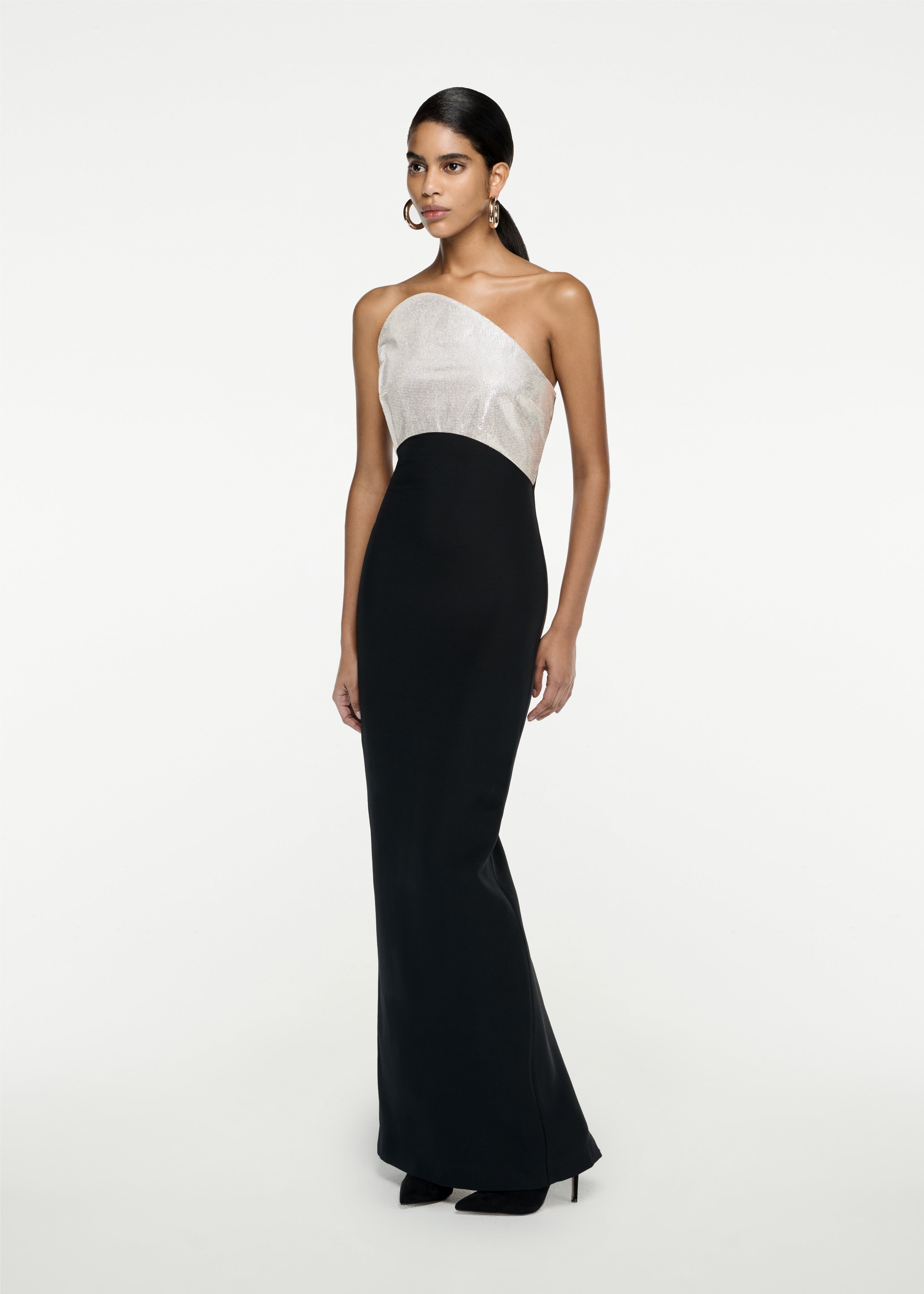 Strapless Silk Wool Diamante Maxi Dress in Black – Roland Mouret