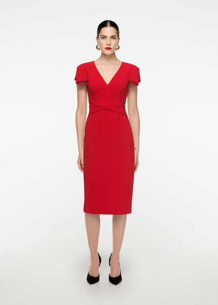 Red cap sleeve midi hot sale dress