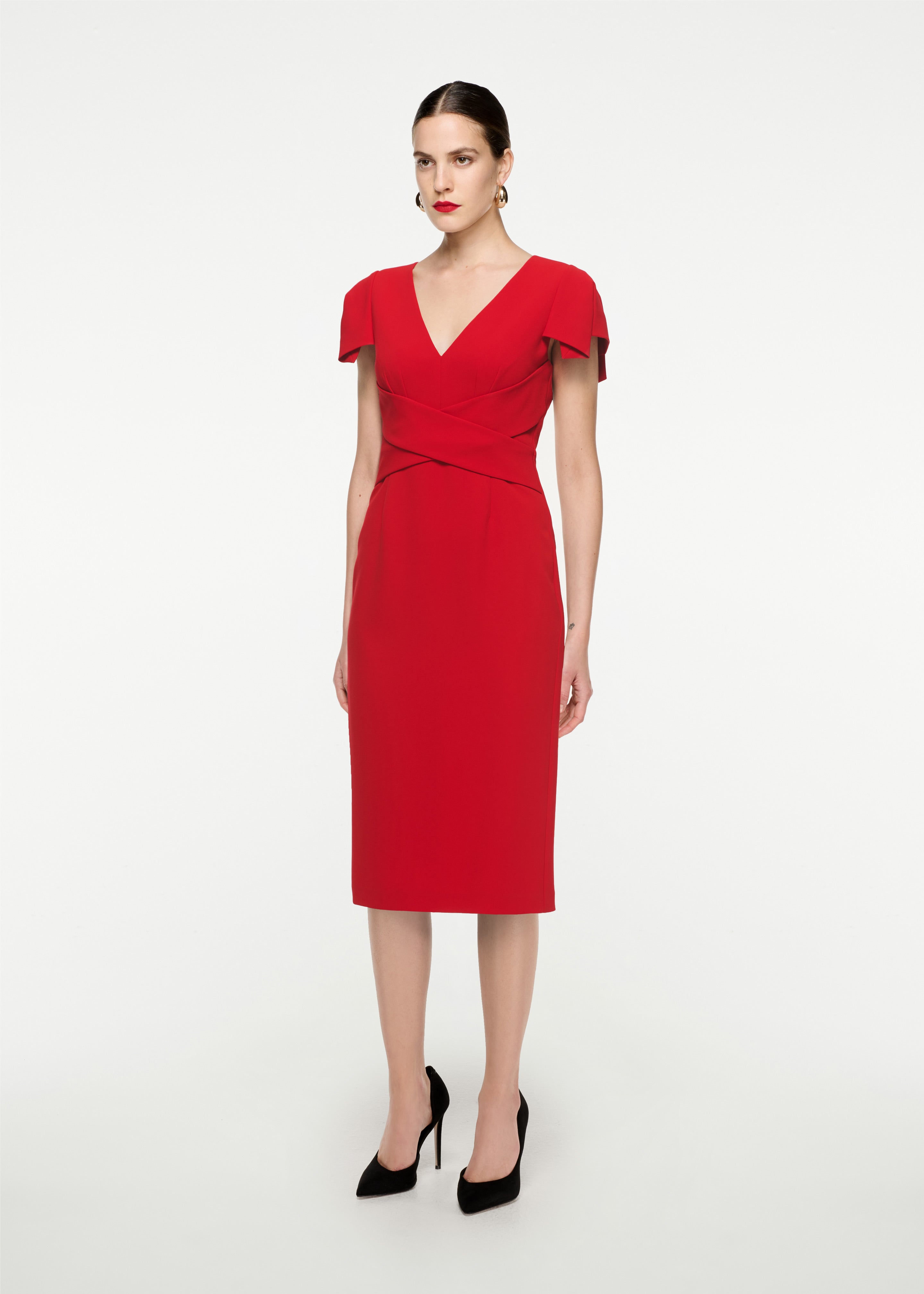 Cap Sleeve Stretch Cady Midi Dress in Red – Roland Mouret