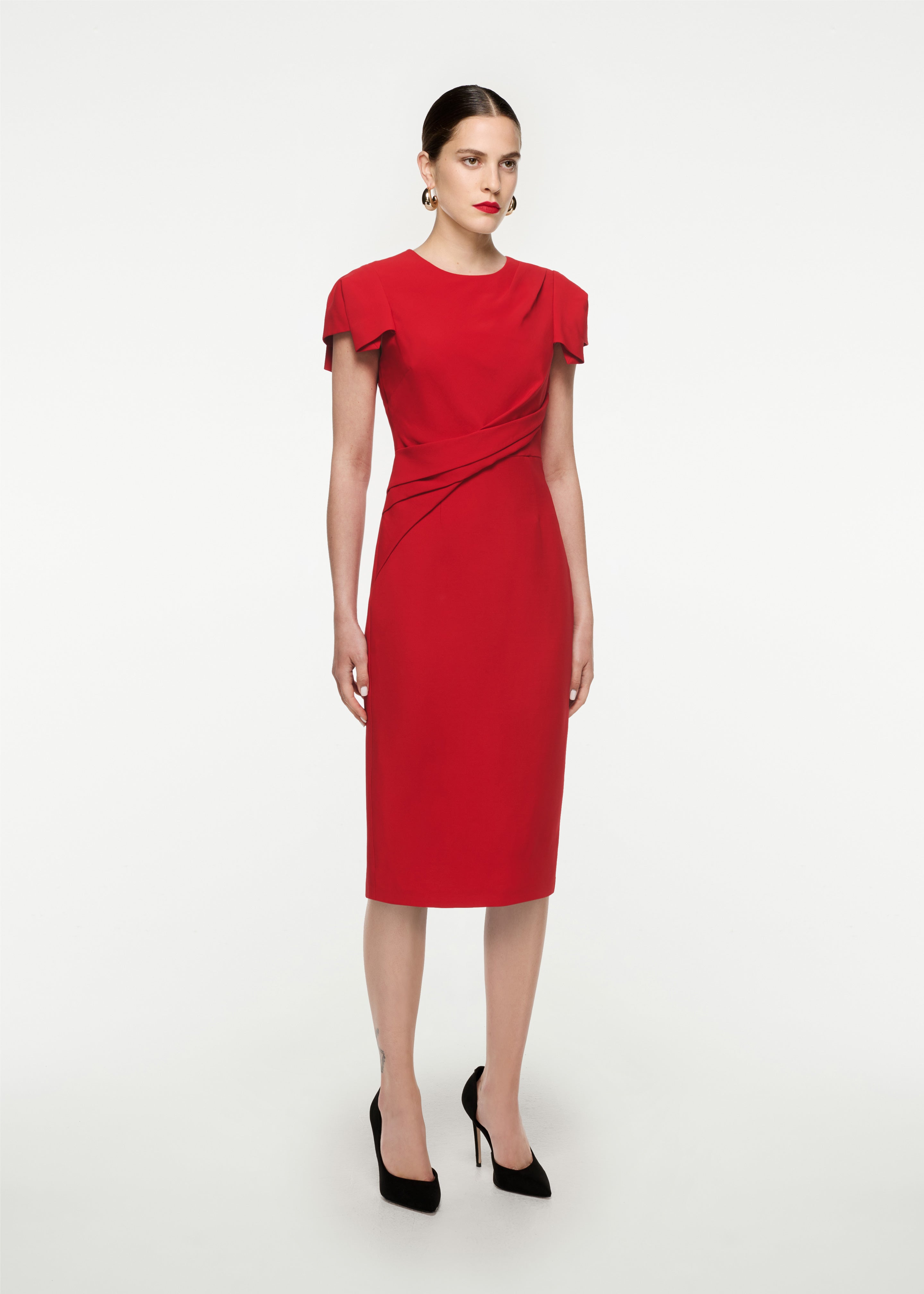 Cap Sleeve Silk Wool Midi Dress in Red – Roland Mouret