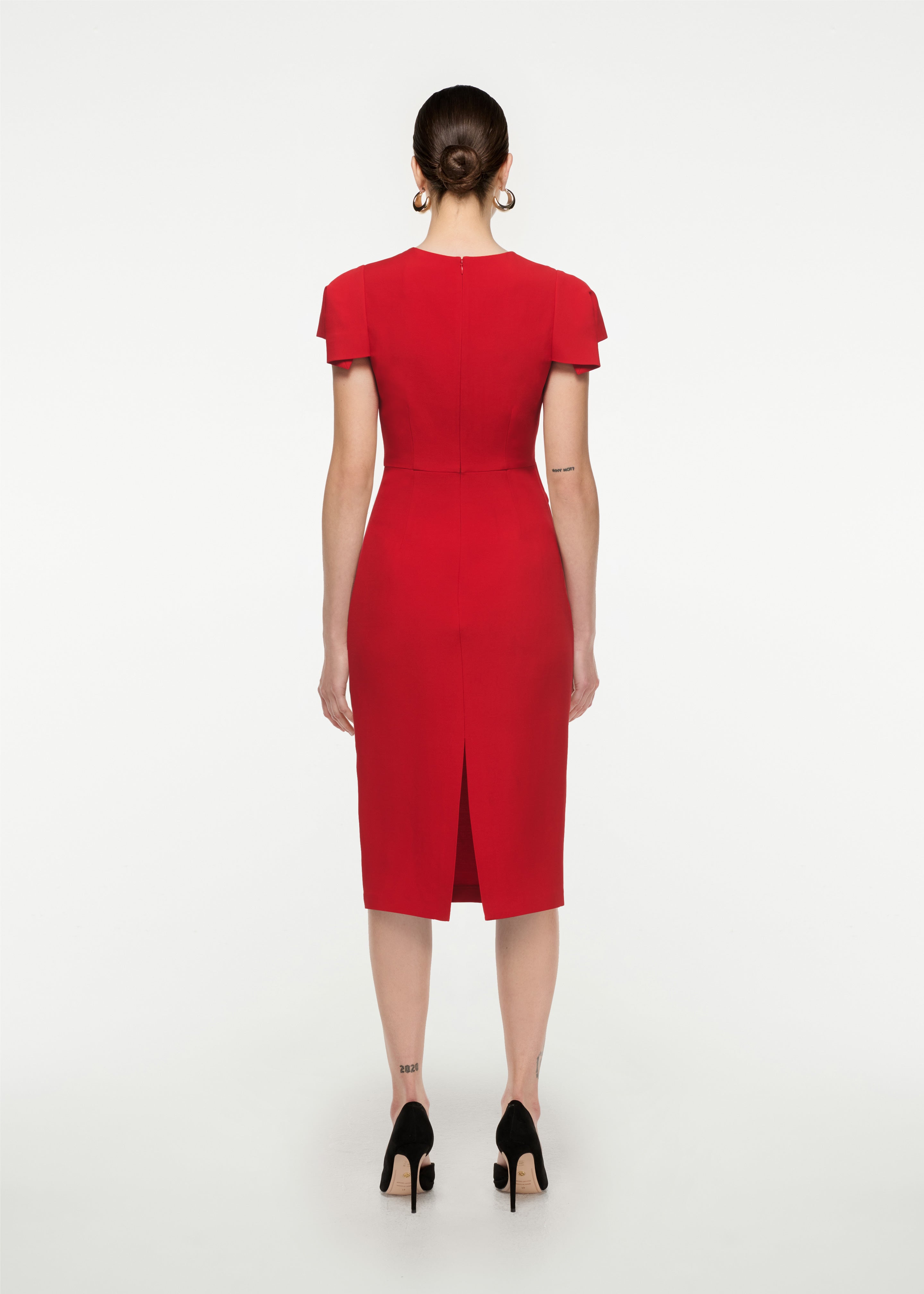 Cap Sleeve Silk Wool Midi Dress in Red – Roland Mouret