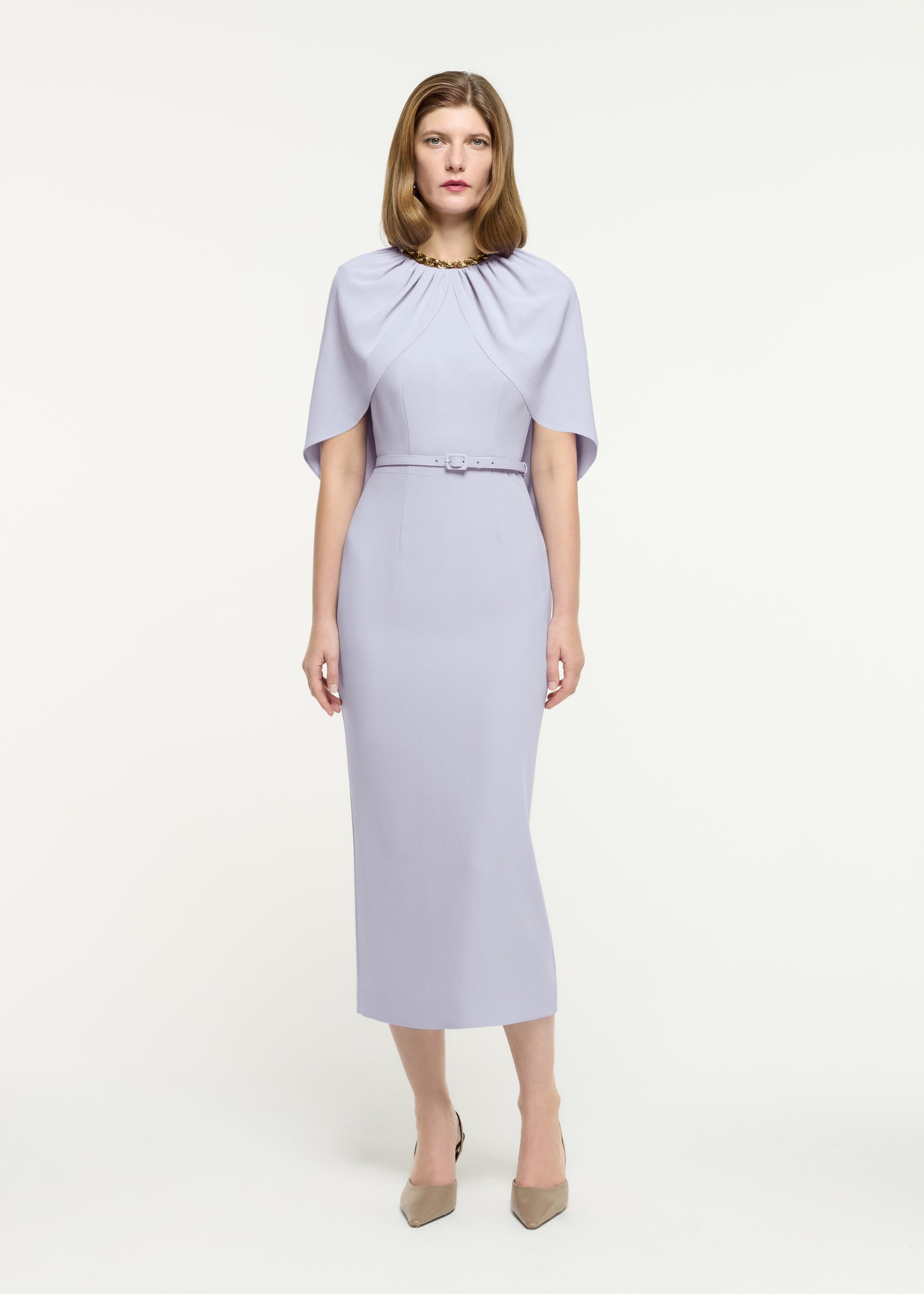 Satin Crepe Cape Midi Dress