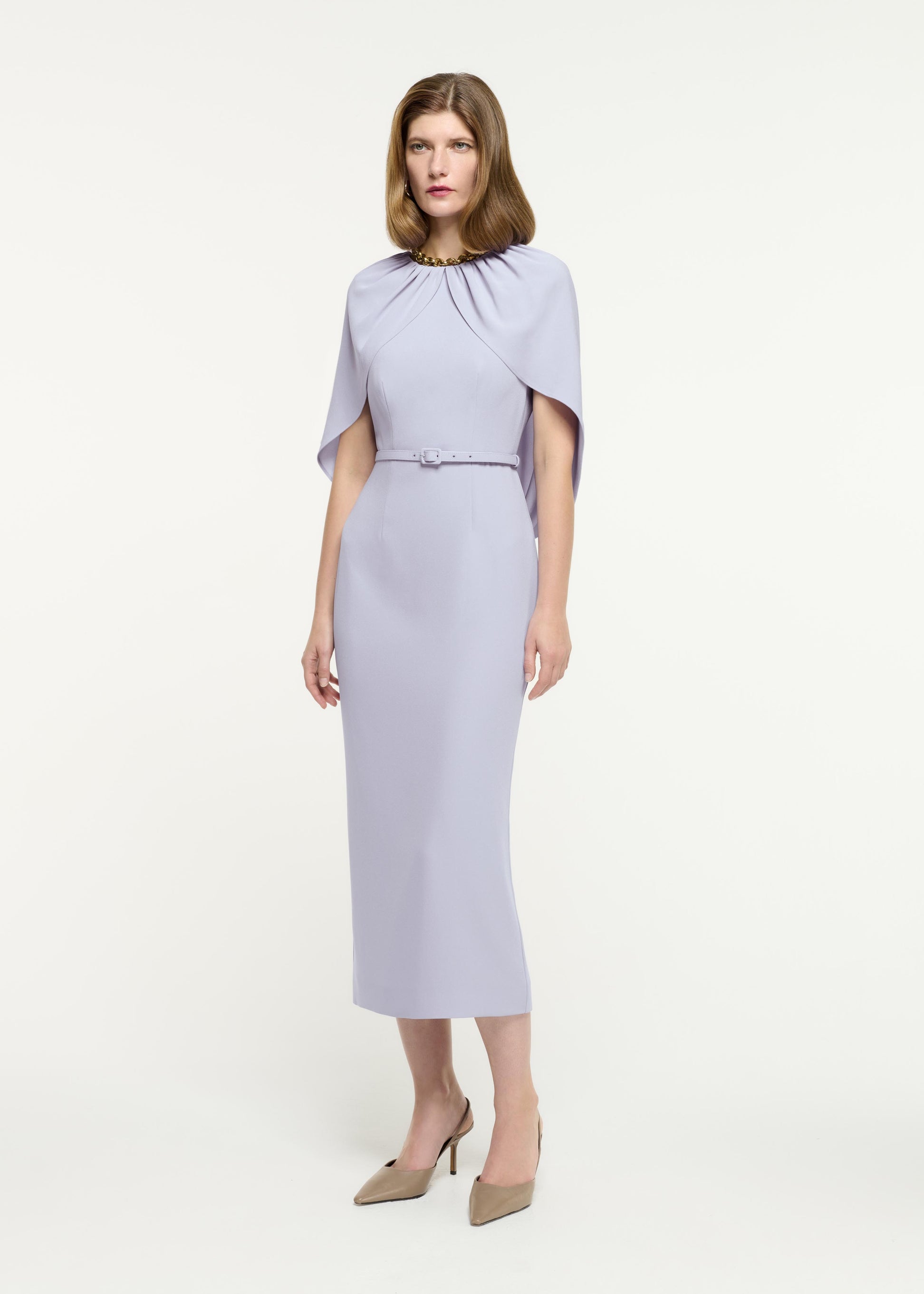 Satin Crepe Cape Midi Dress