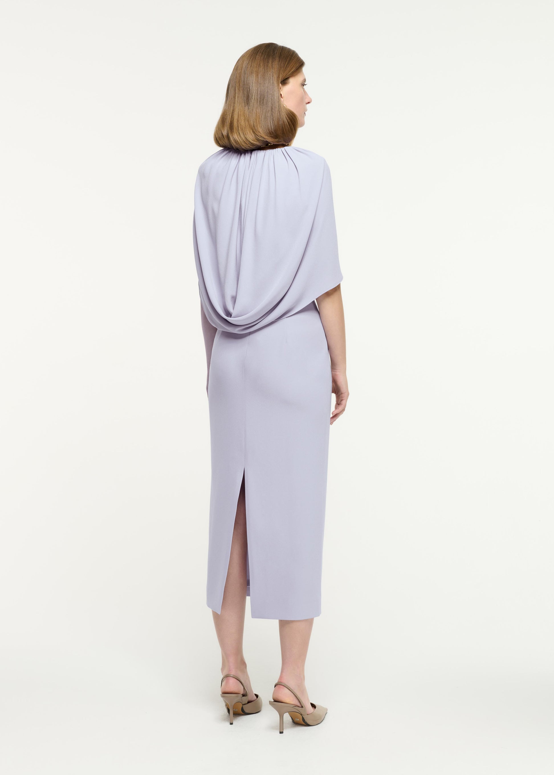 Satin Crepe Cape Midi Dress