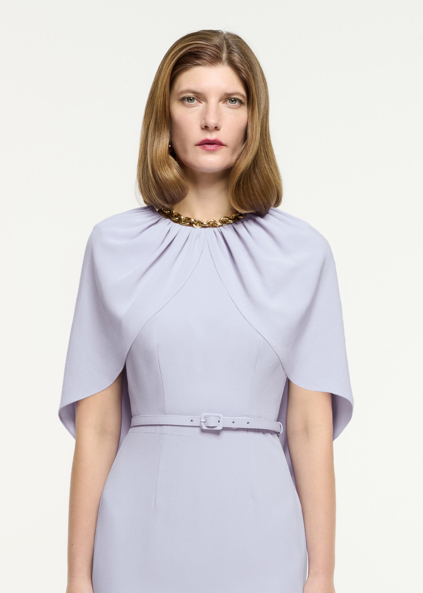 Satin Crepe Cape Midi Dress