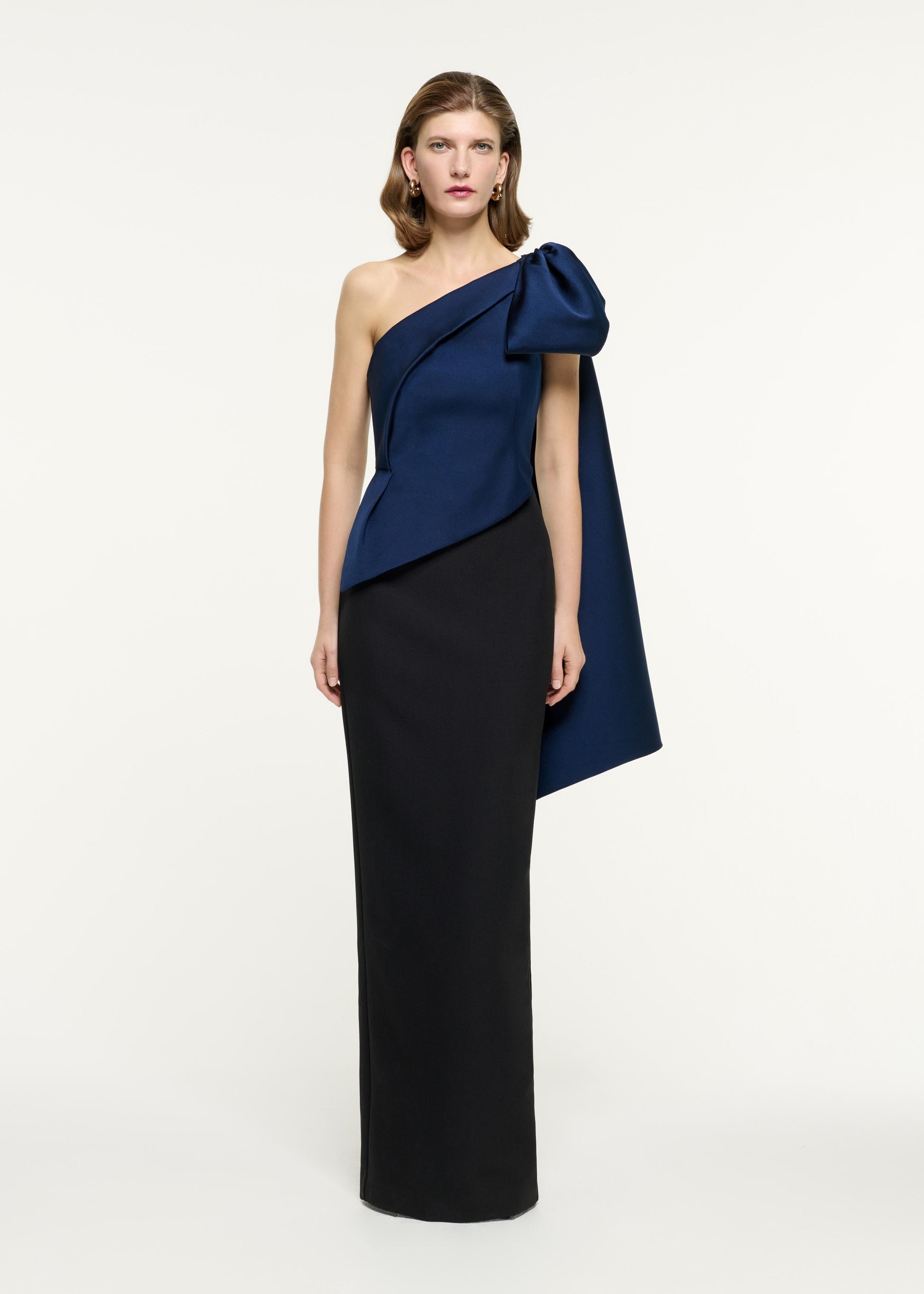 Asymmetric Taffeta Bow Drape Gown