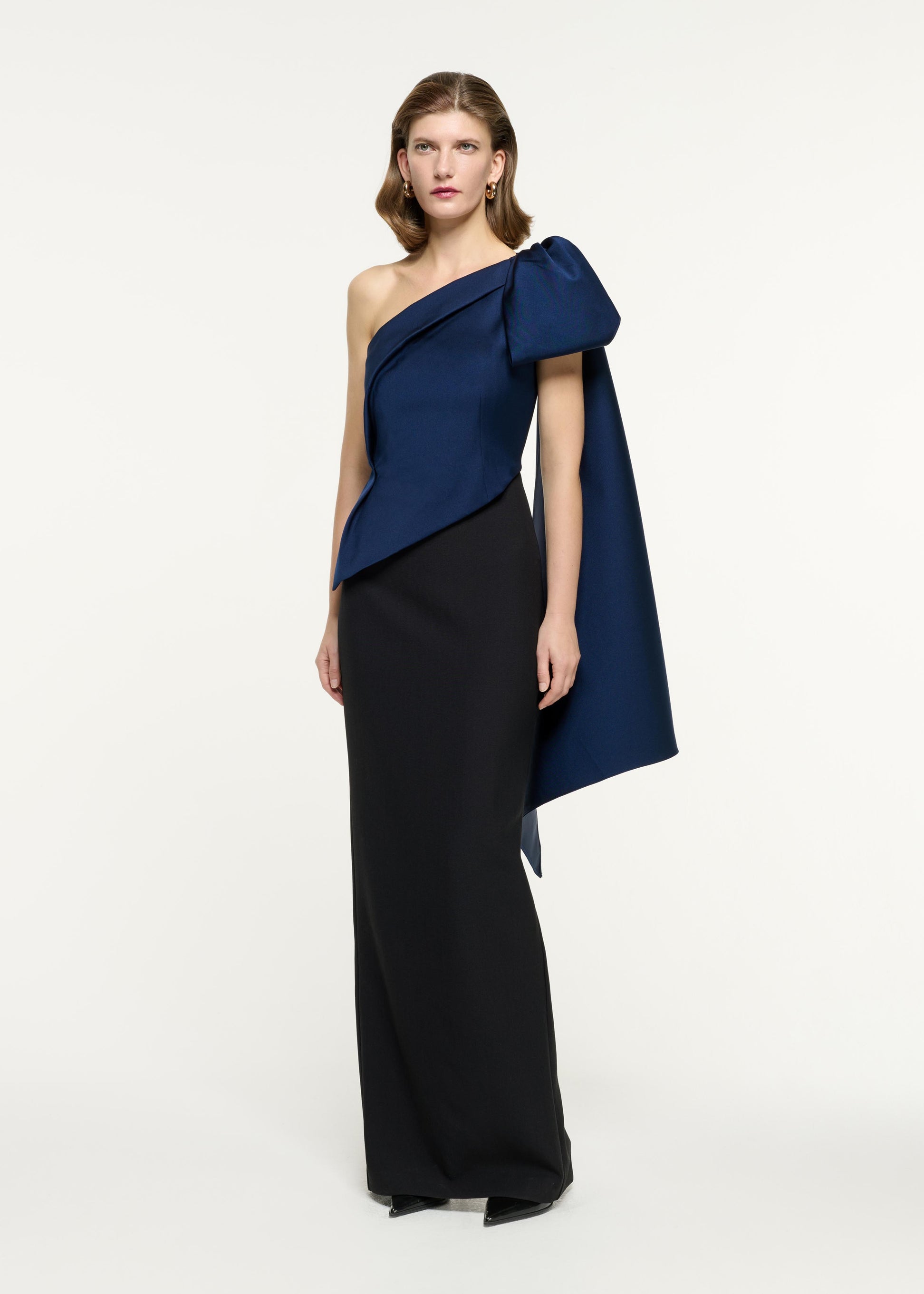 Asymmetric Taffeta Bow Drape Gown