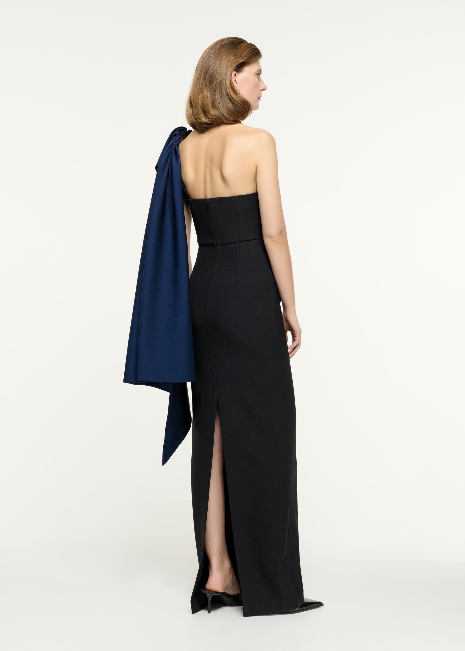 Asymmetric Taffeta Bow Drape Gown