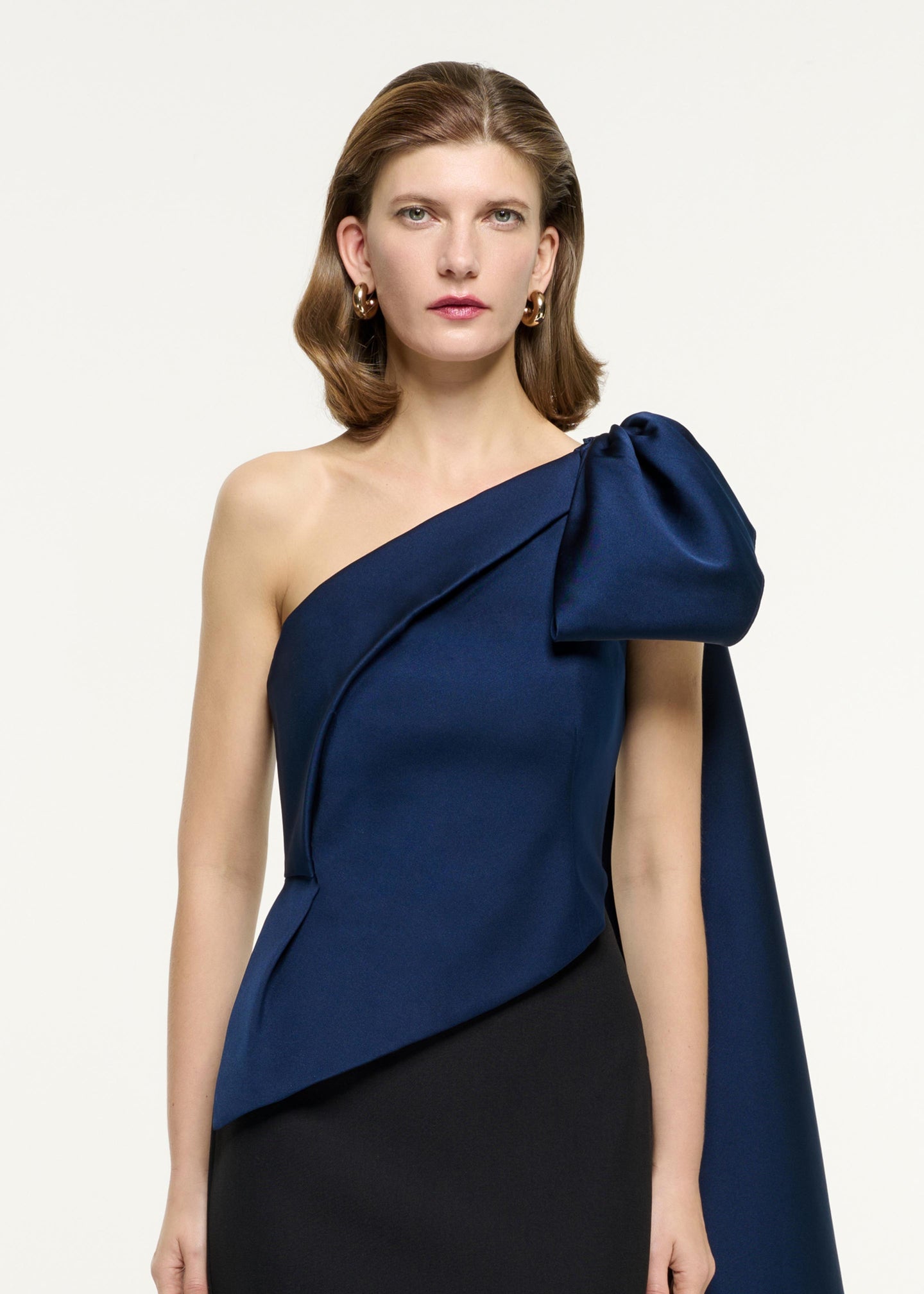 Asymmetric Taffeta Bow Drape Gown