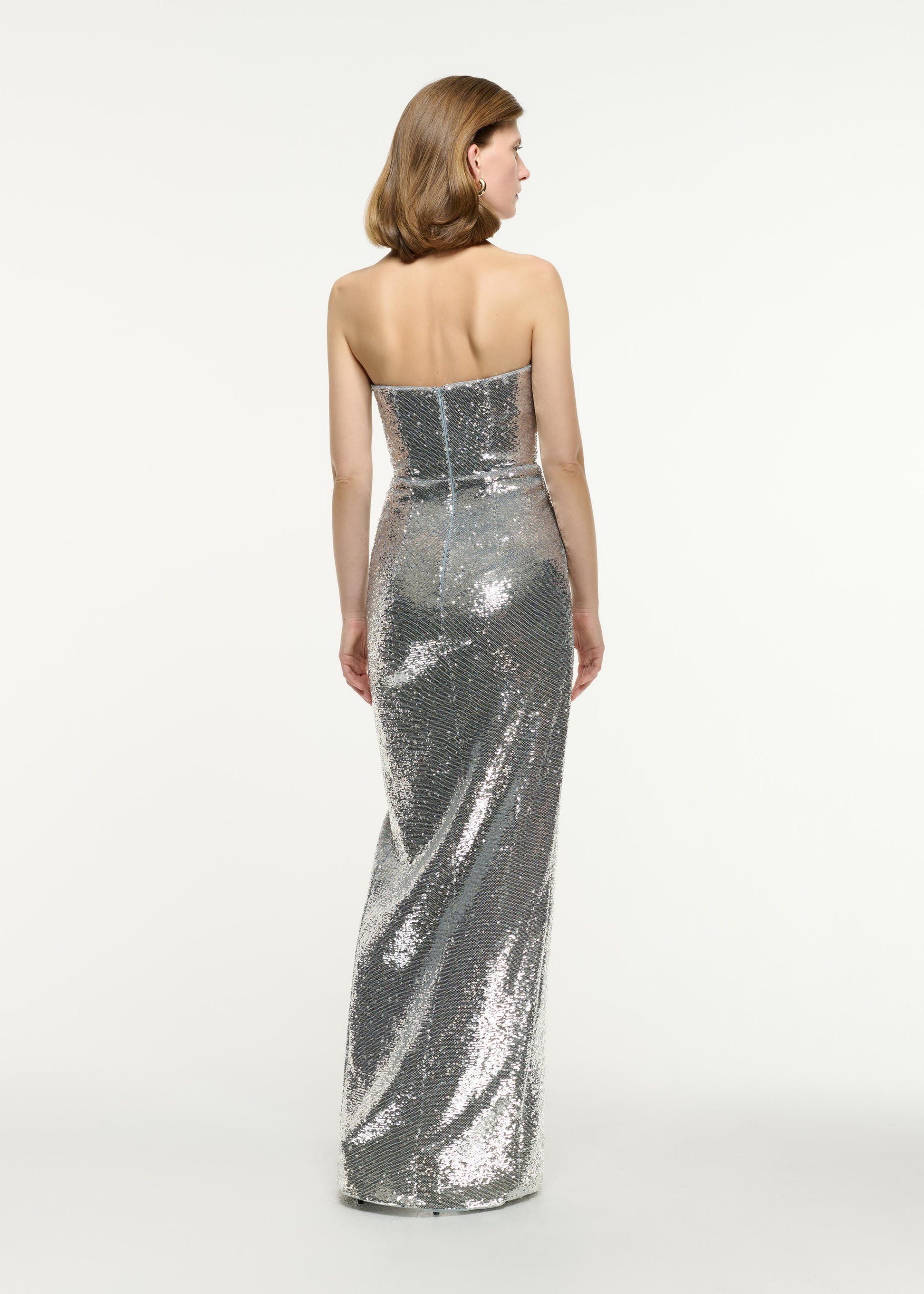 Strapless Sequin Buckle Gown