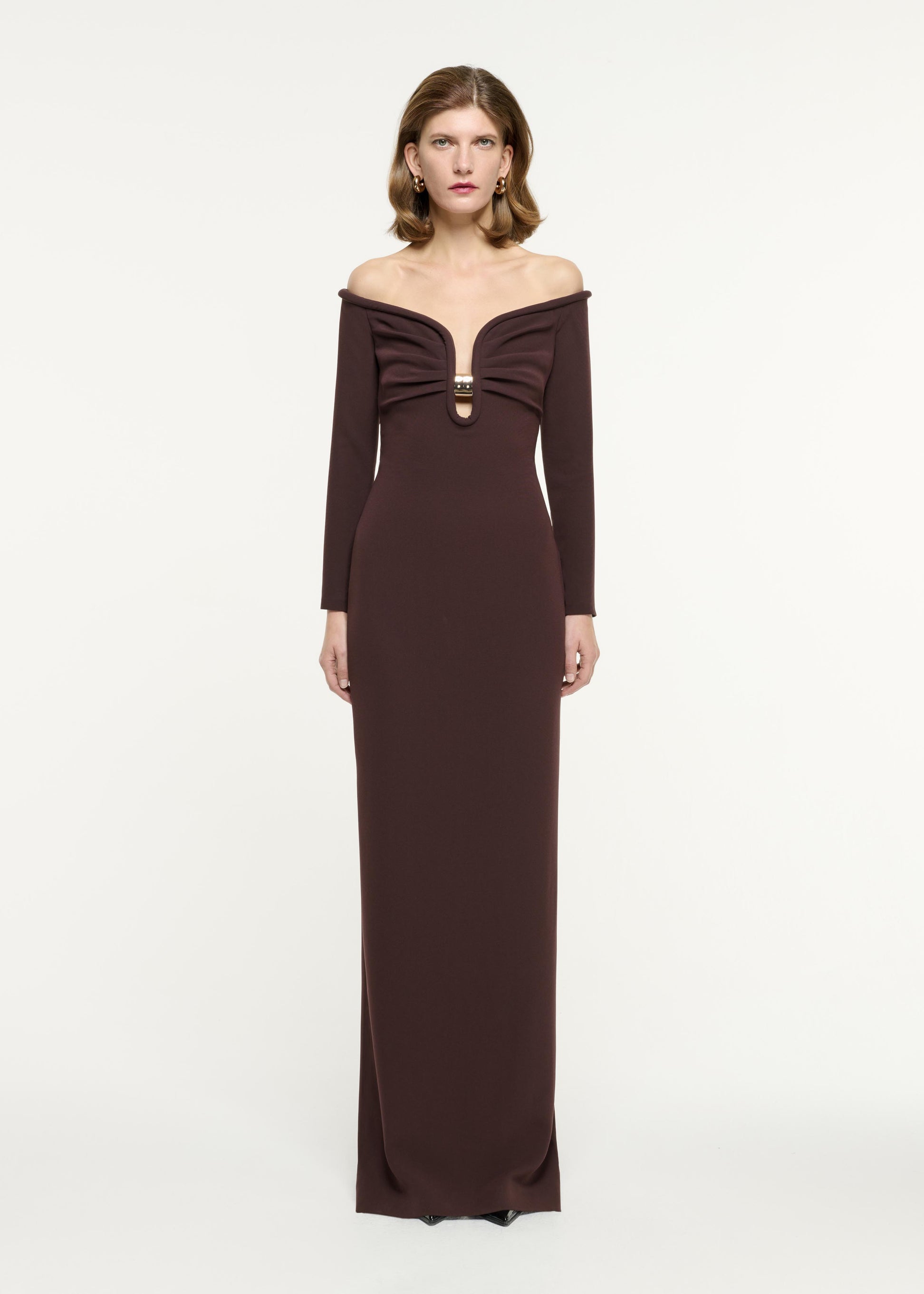 Long Sleeve Embellished Heavy Cady Gown