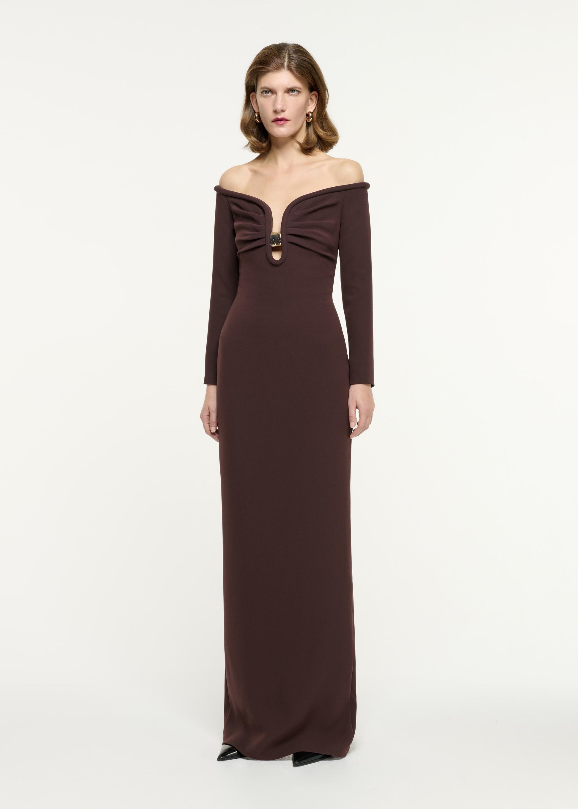 Long Sleeve Embellished Heavy Cady Gown