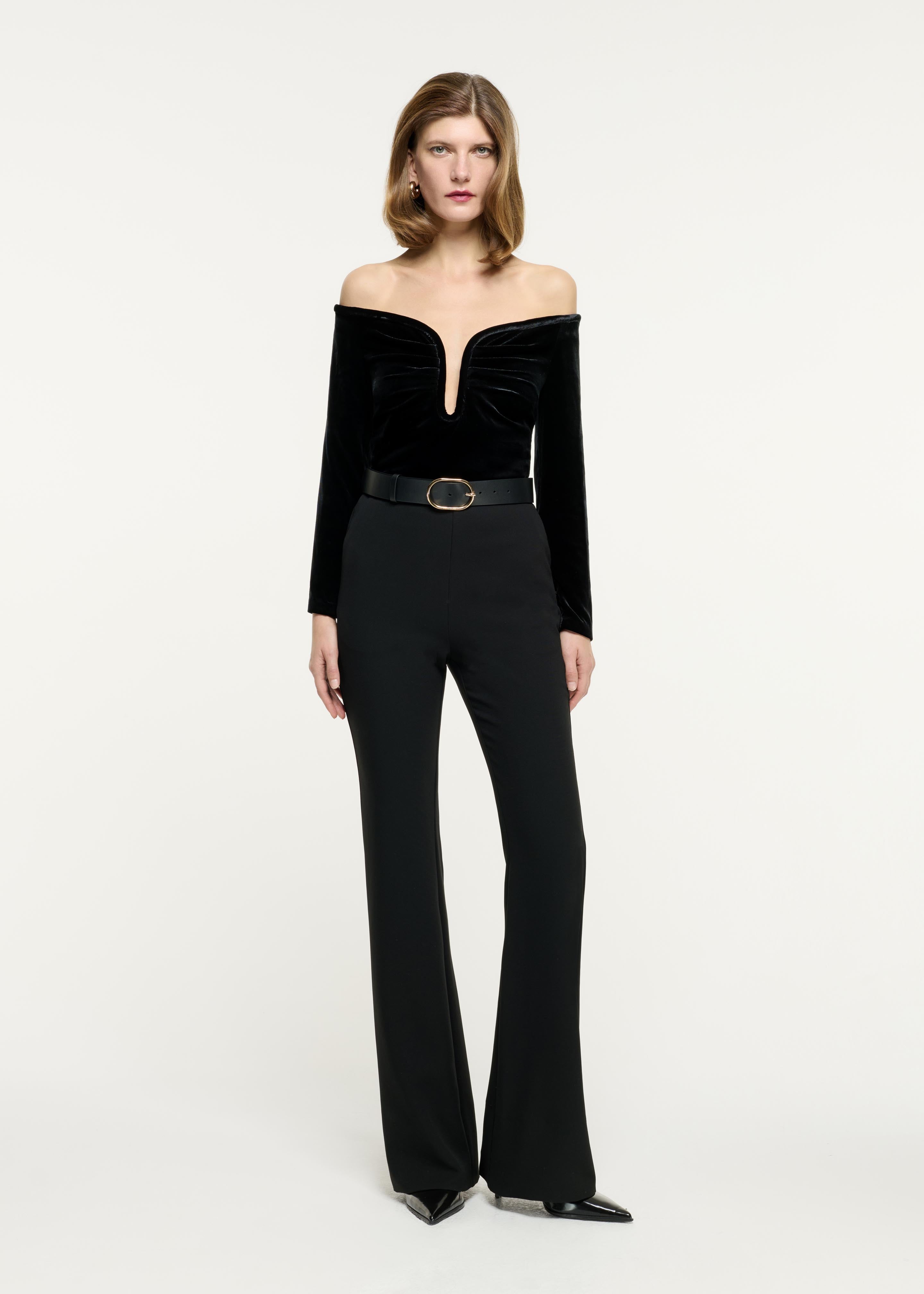 Long Sleeve Velvet Top in Black Roland Mouret