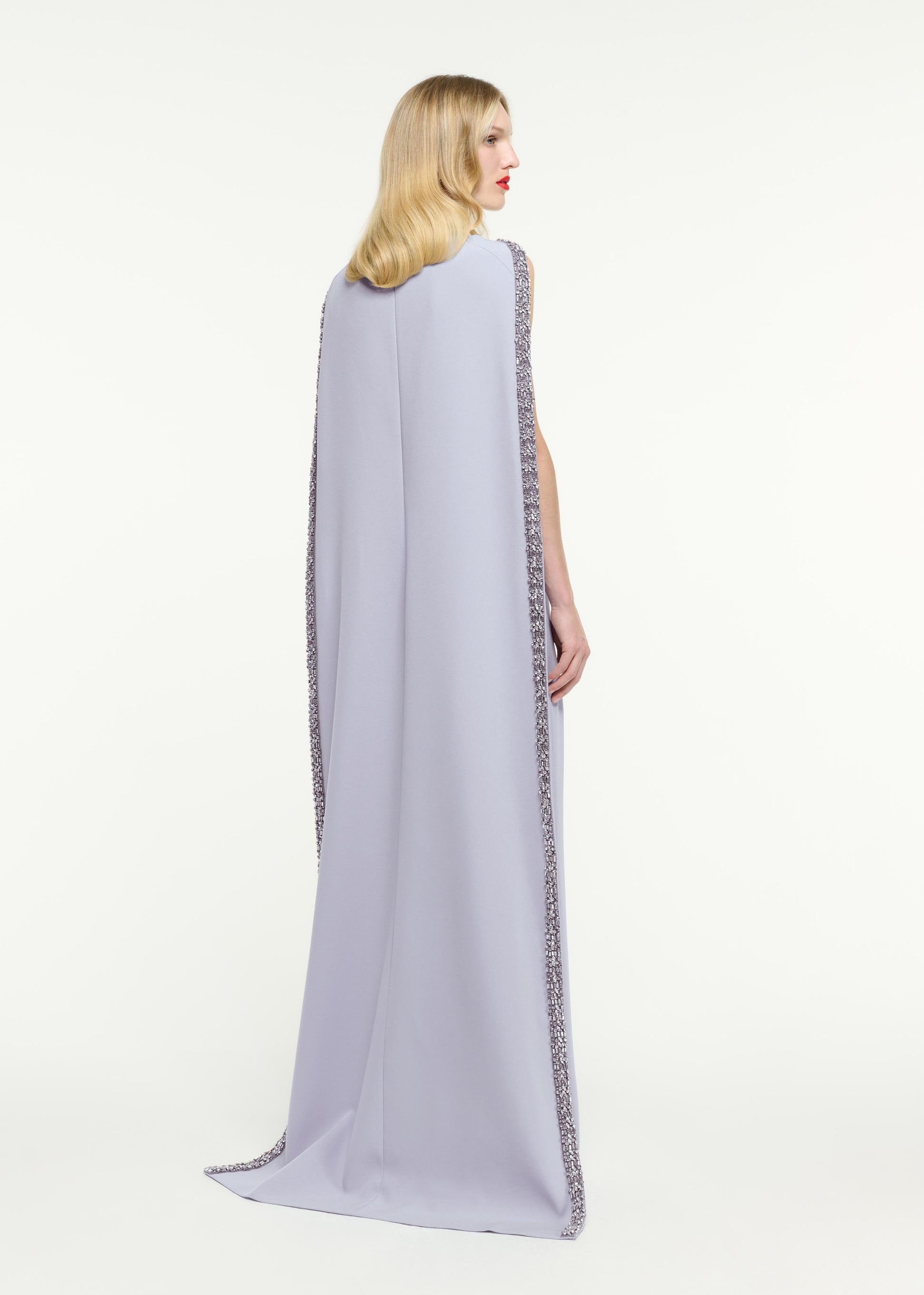 Embellished Cape Satin Crepe Gown