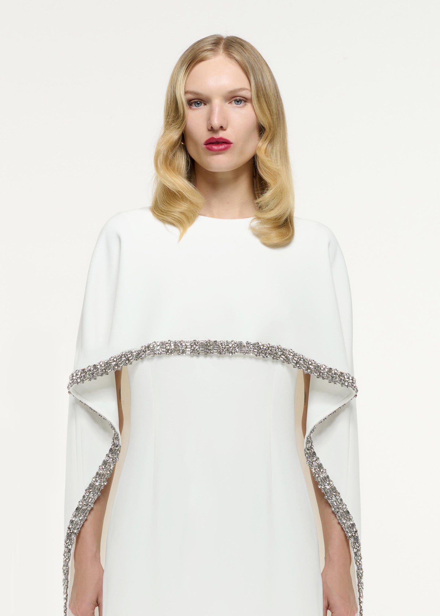 Embellished Cape Satin Crepe Mini Dress