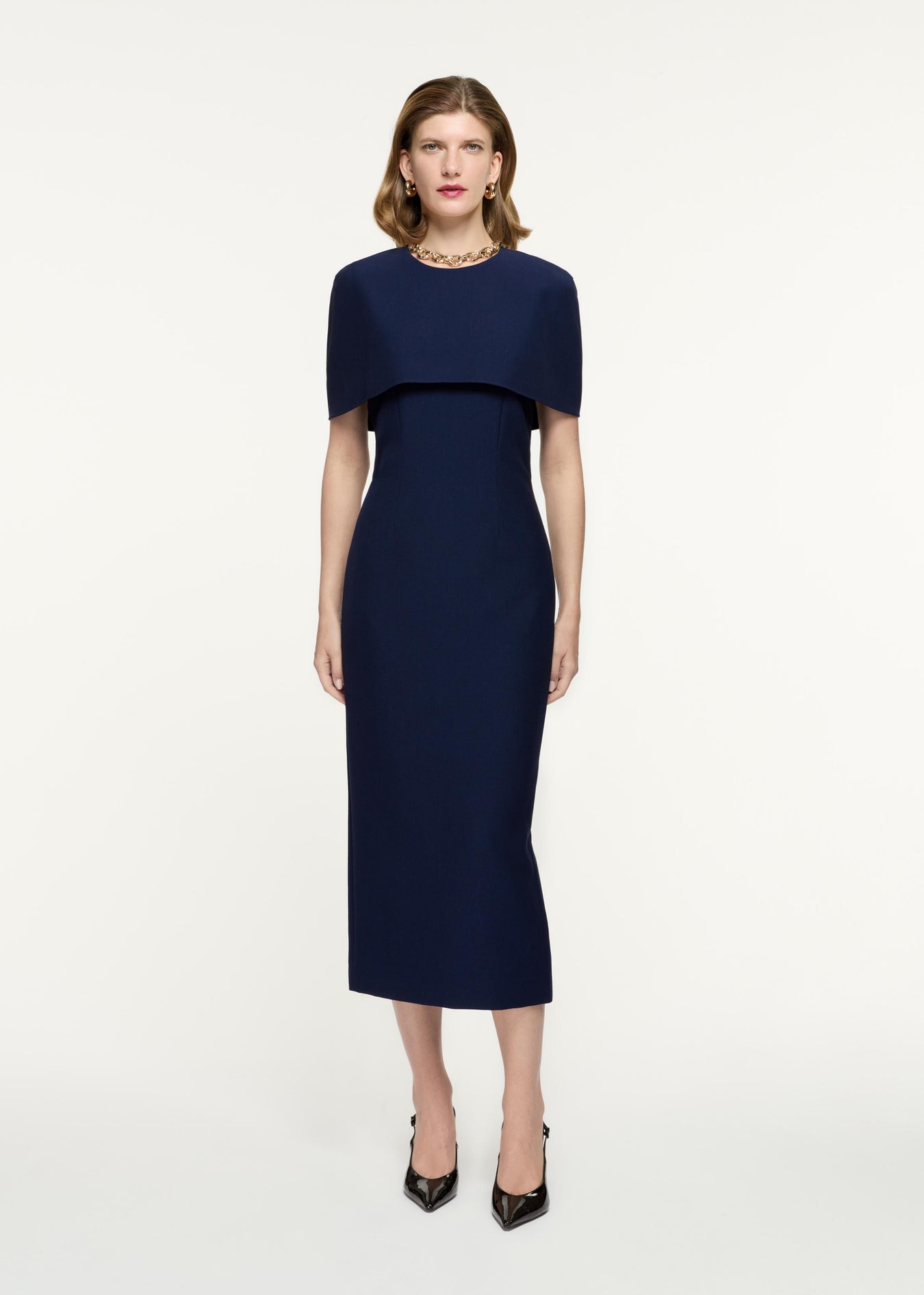 Cape Crepe Midi Dress