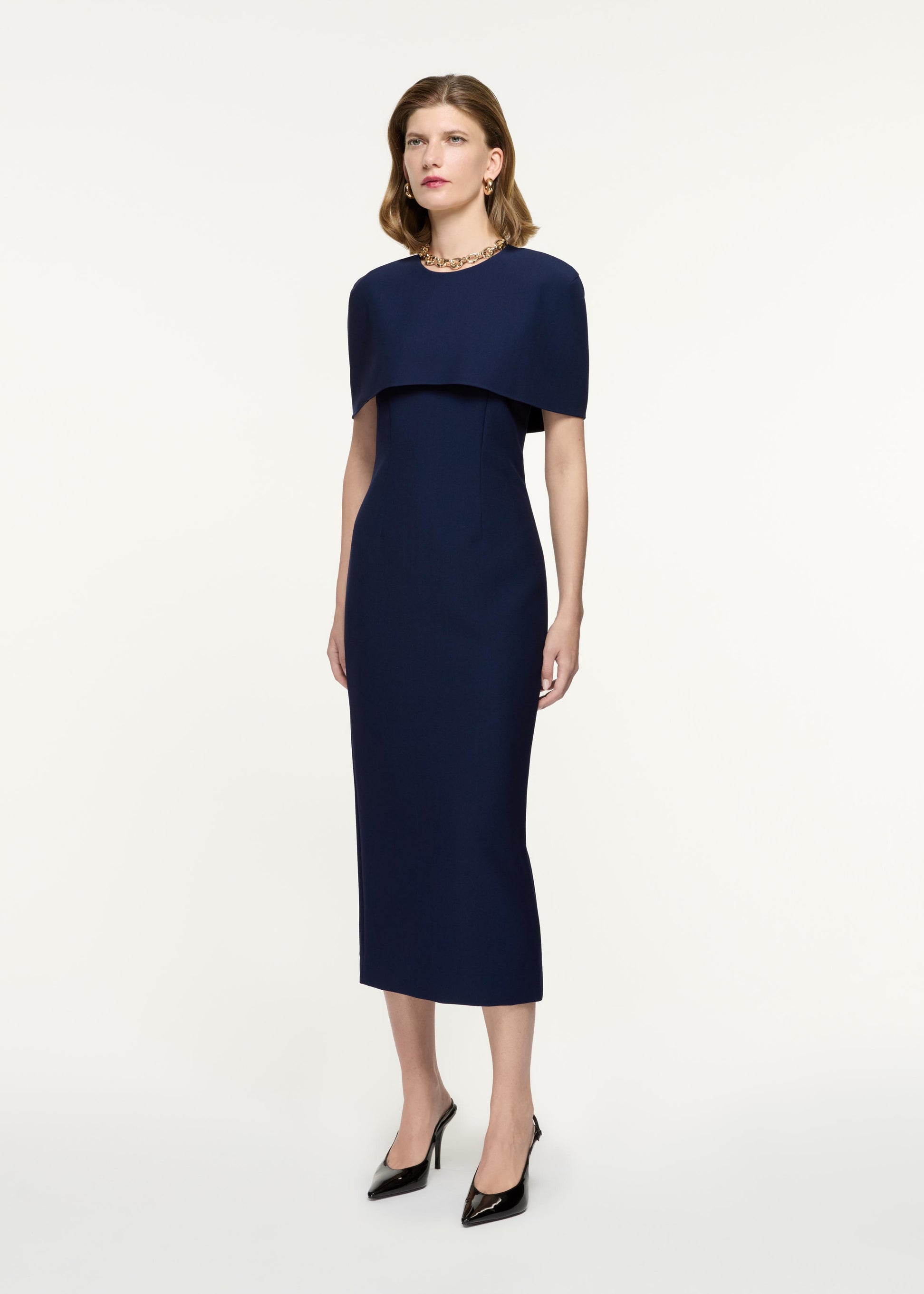 Cape Crepe Midi Dress