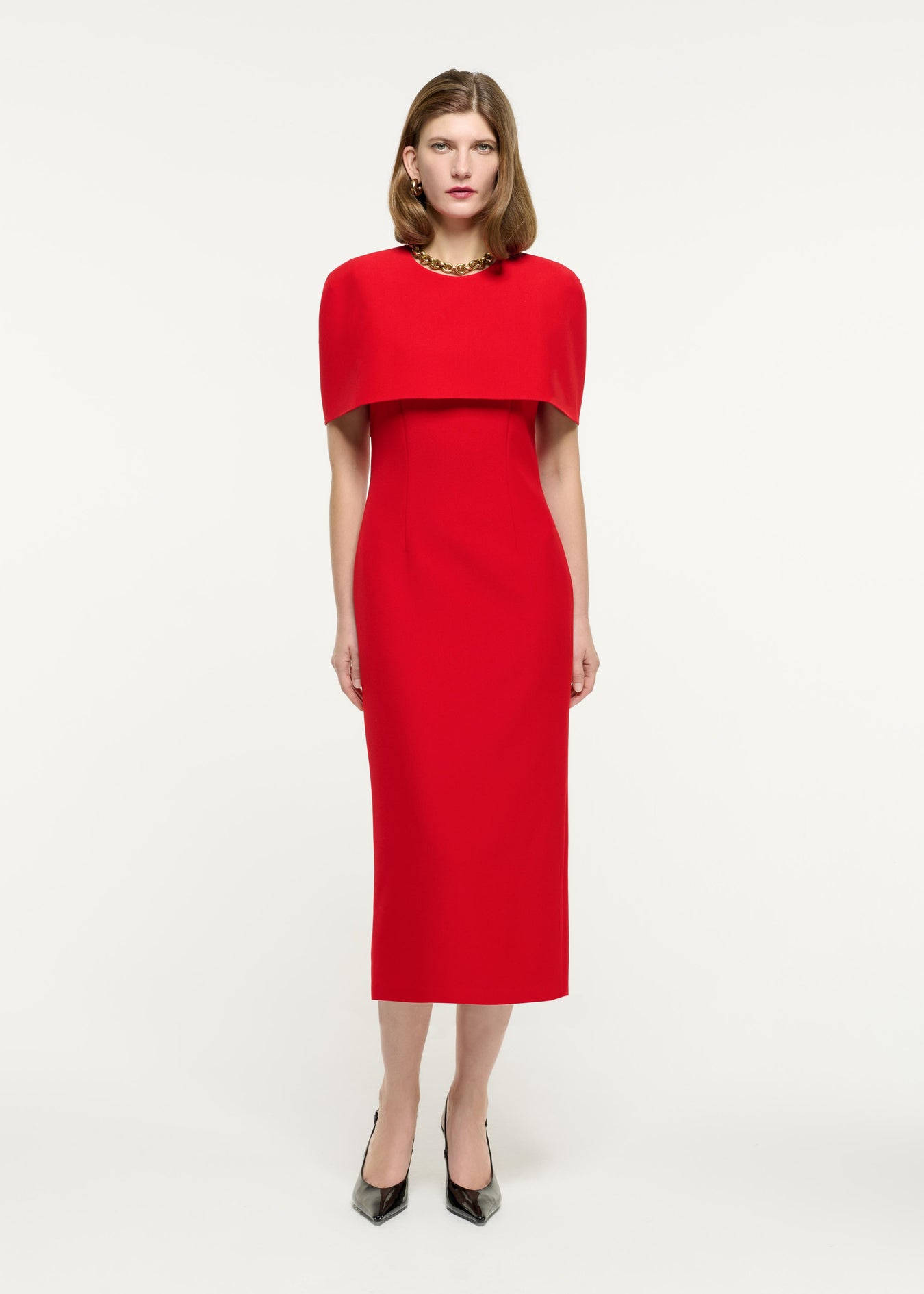 Cape Crepe Midi Dress