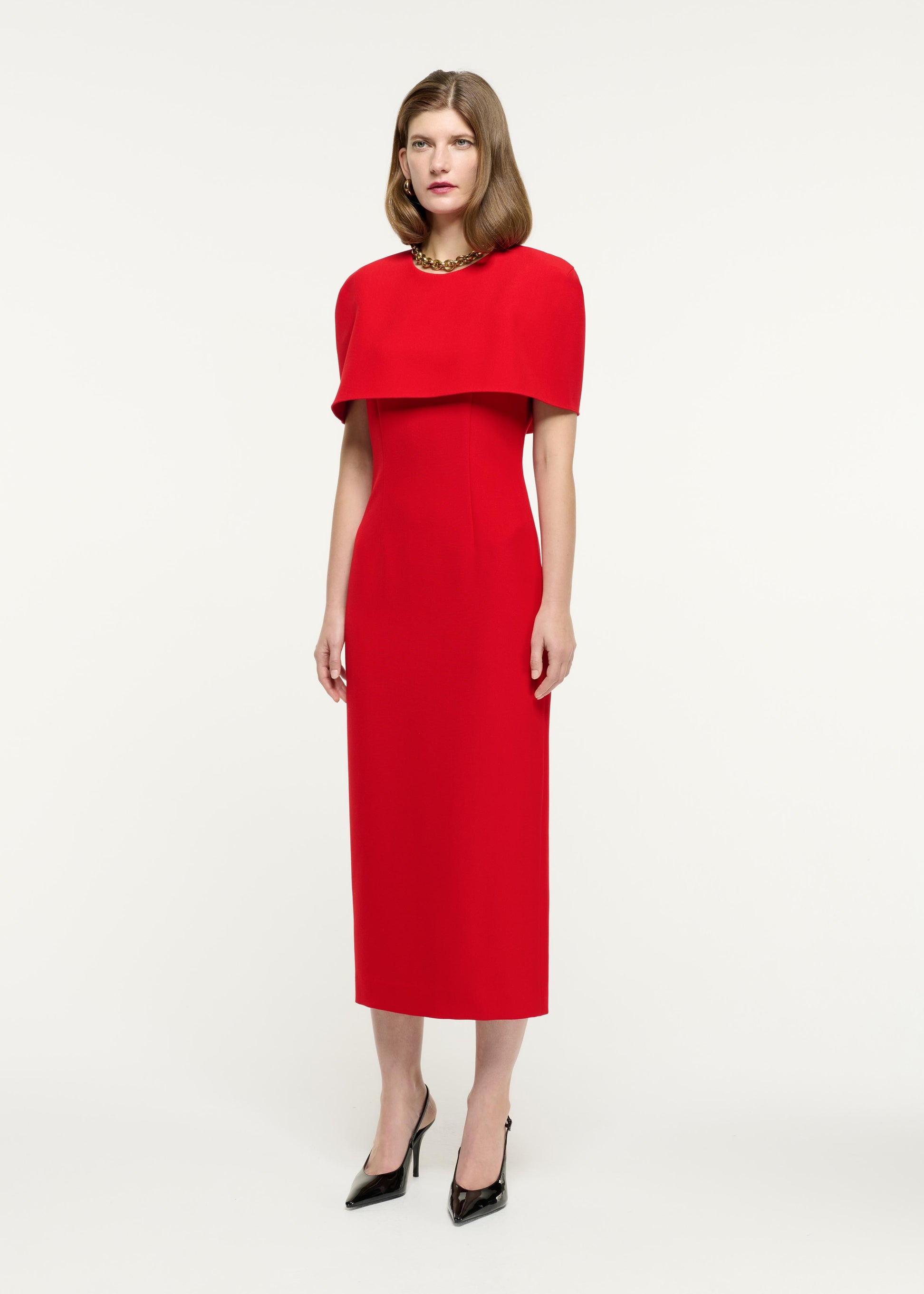 Cape Crepe Midi Dress