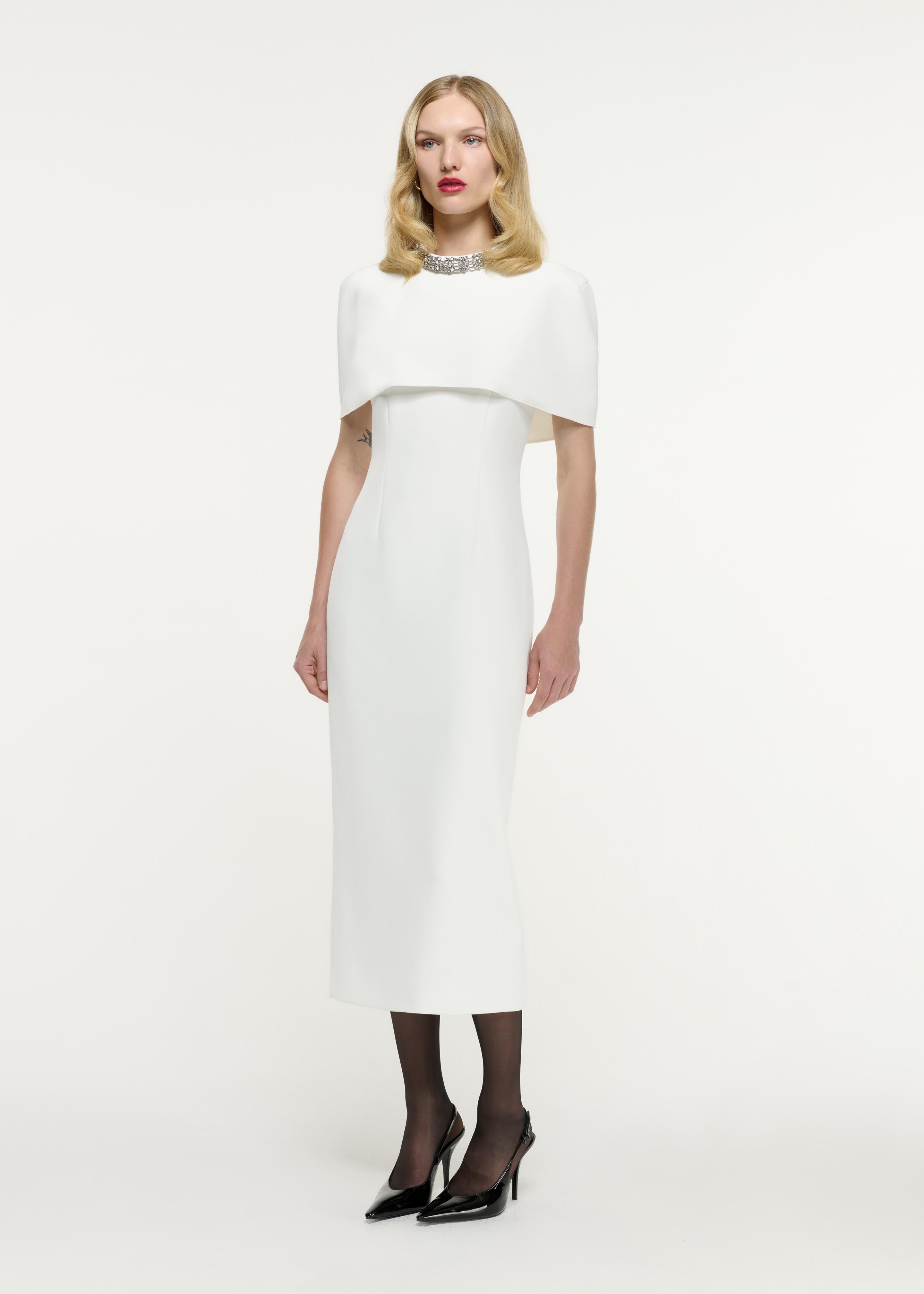 Fashion white cape midi dress