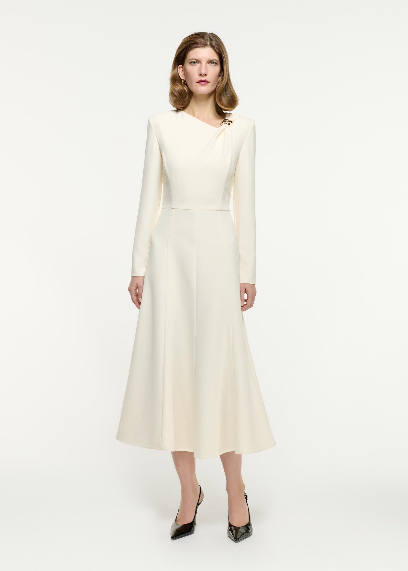 Long Sleeve Buckle Heavy cady Midi Dress