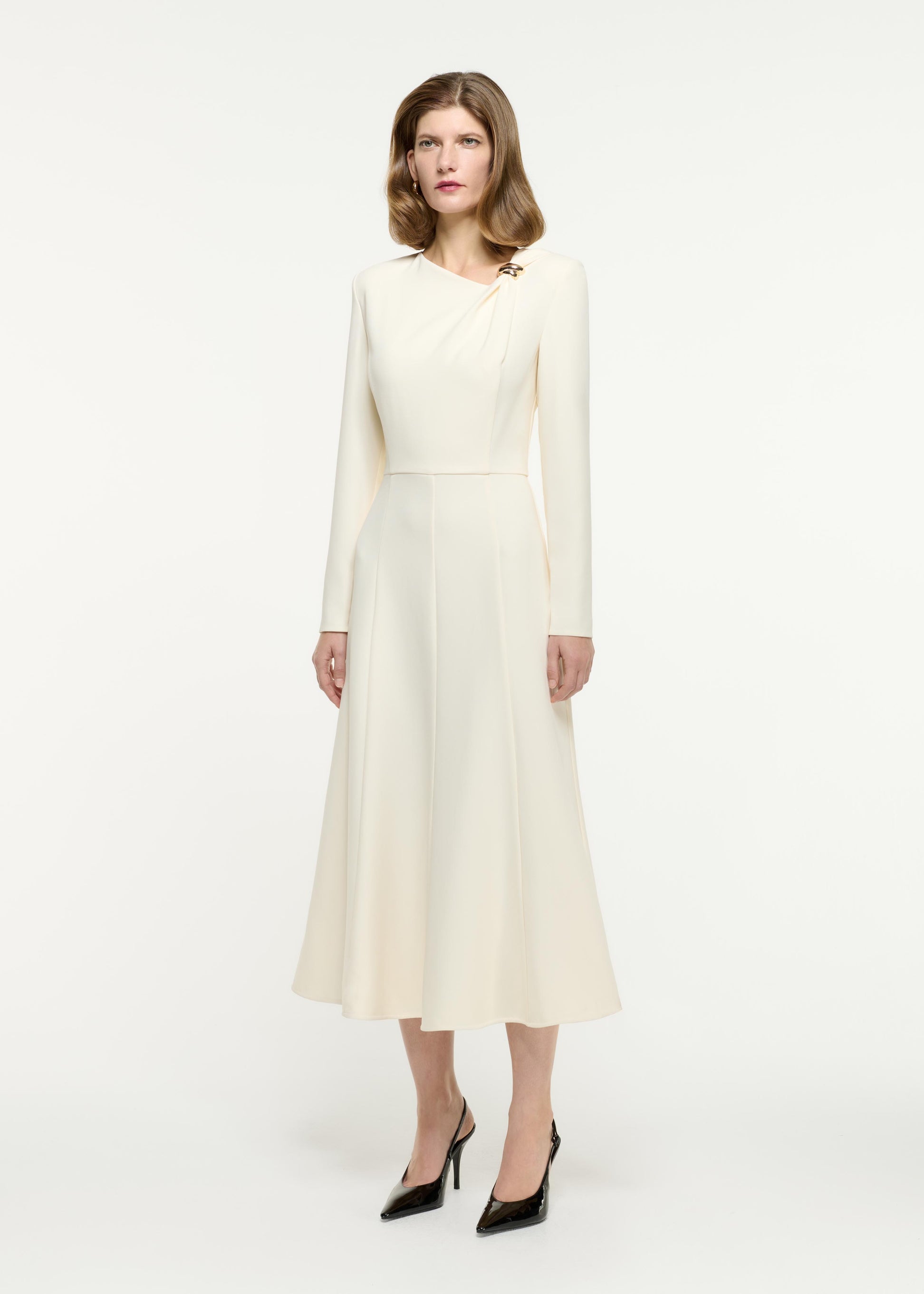 Long Sleeve Buckle Heavy cady Midi Dress