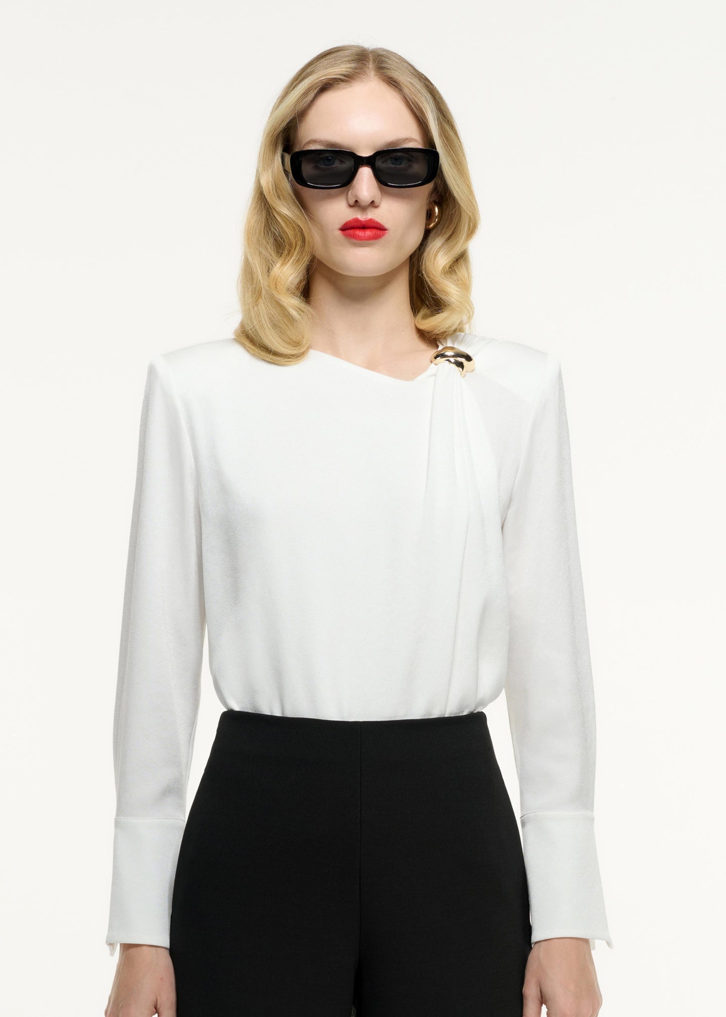 Long Sleeve Buckle Satin Crepe Top