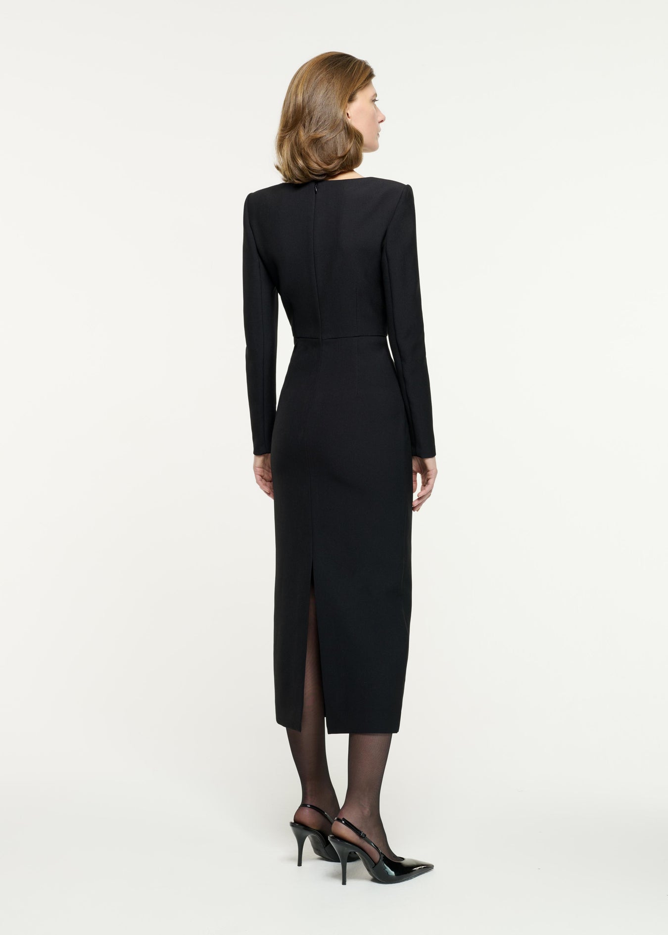 Long Sleeve Crepe Contrast Panel Midi Dress