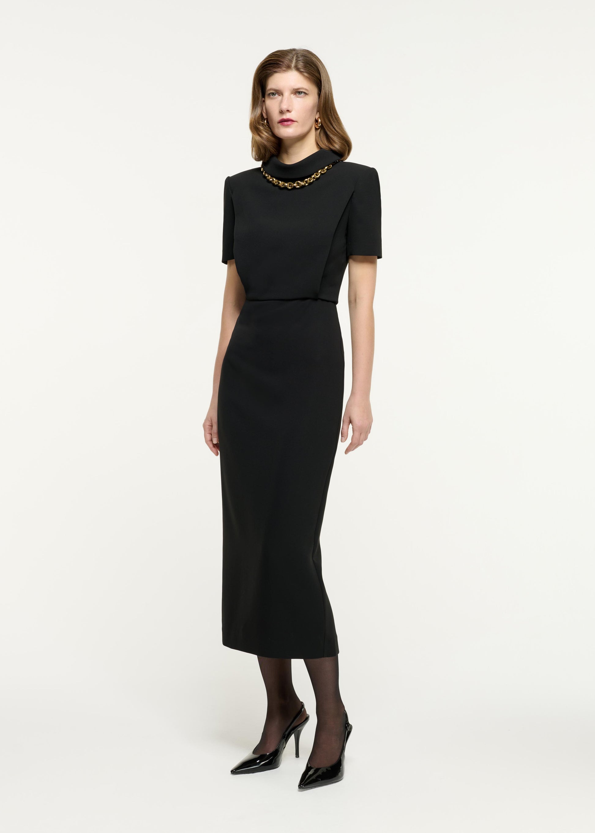 Short Sleeve Heavy Cady Collared Midi Dress