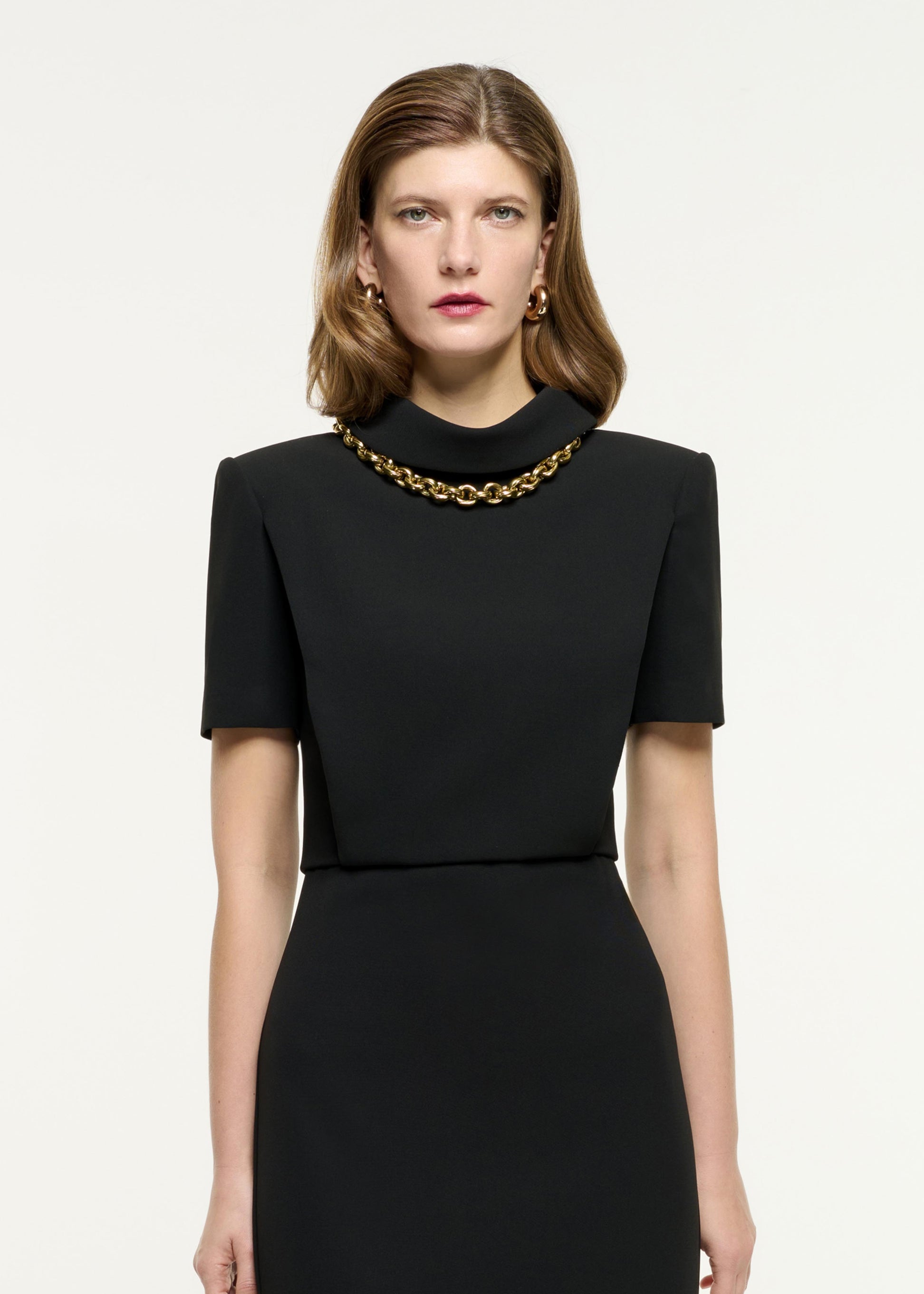 Short Sleeve Heavy Cady Collared Midi Dress