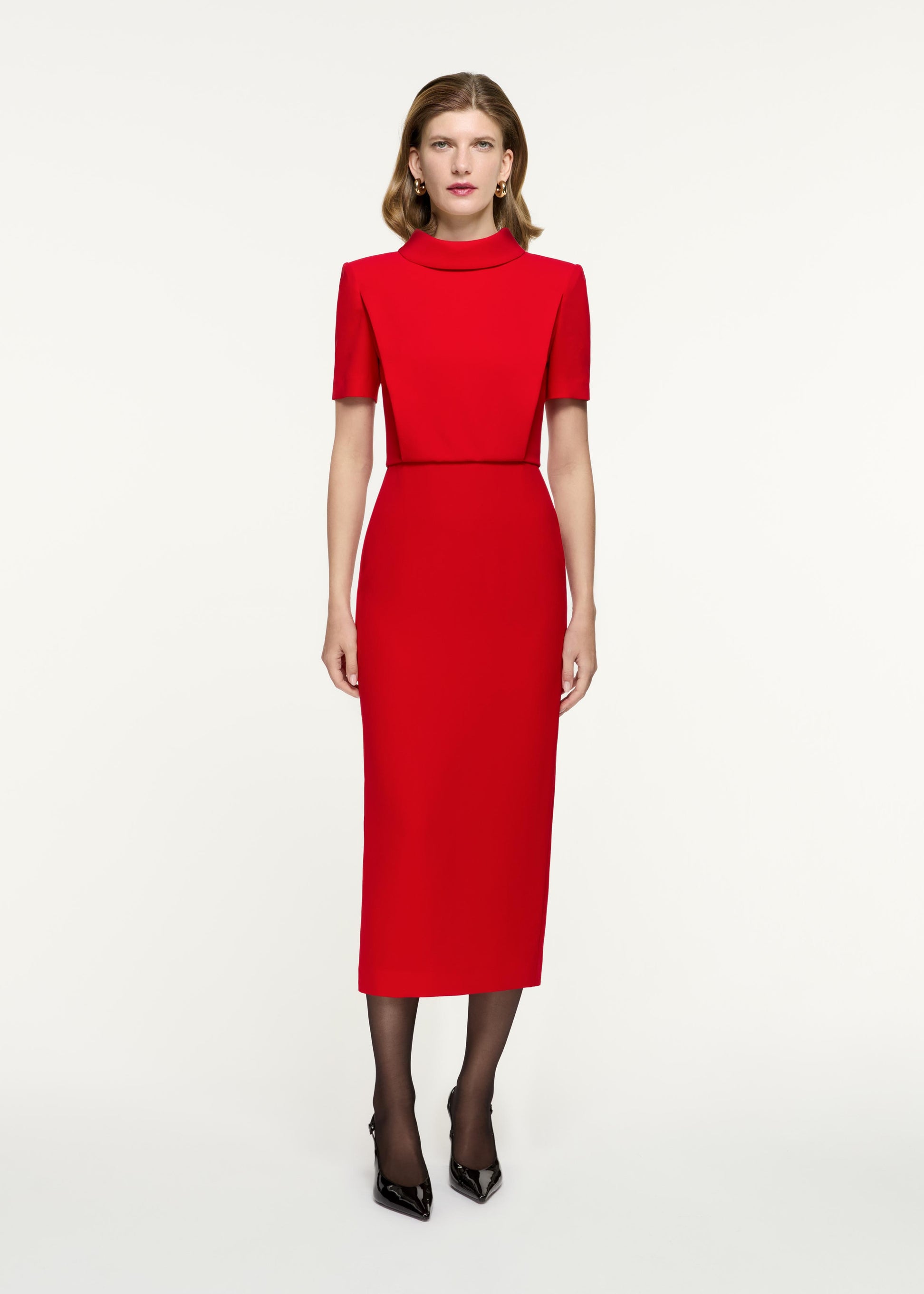 Short Sleeve Heavy Cady Collared Midi Dress