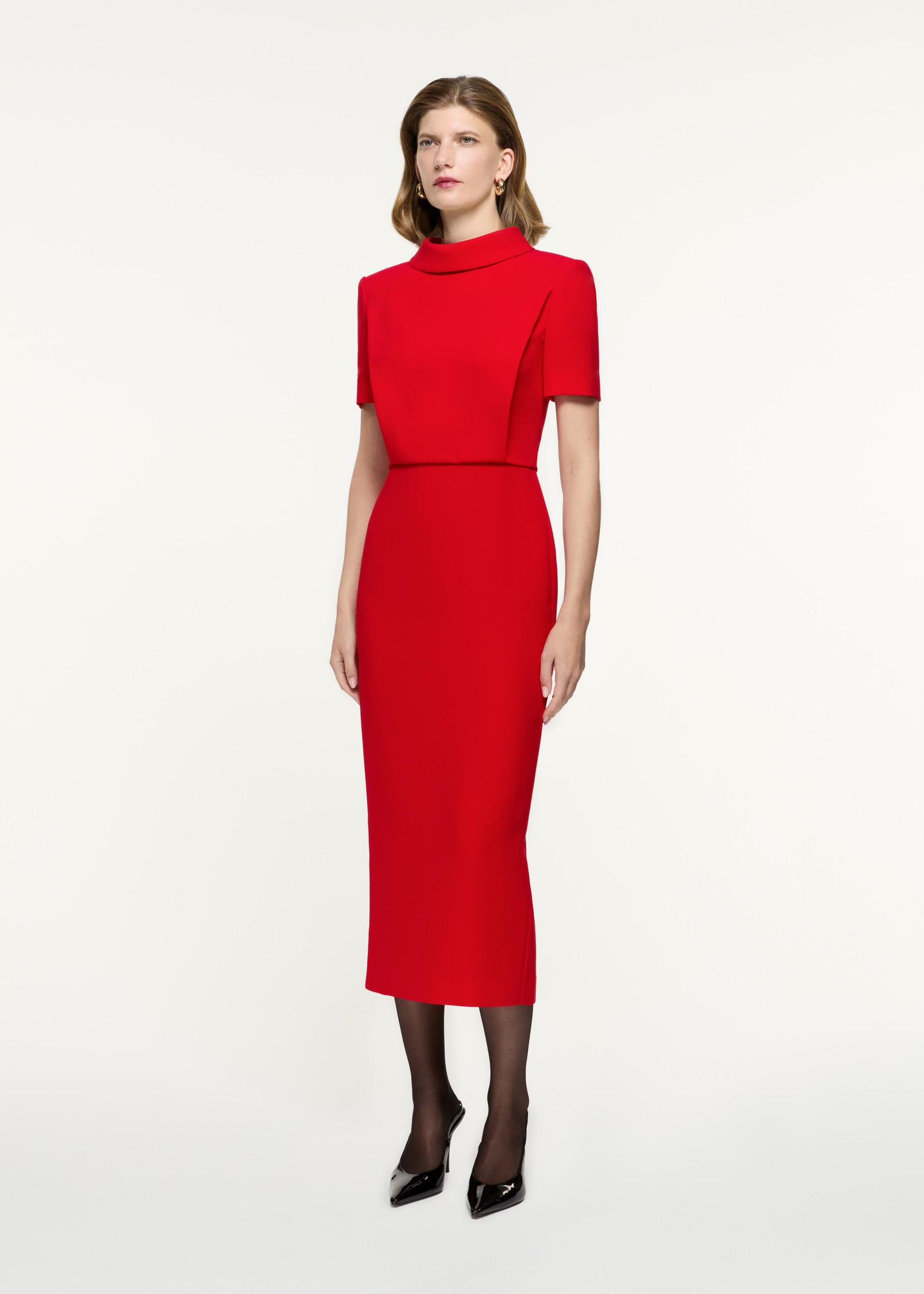 Short Sleeve Heavy Cady Collared Midi Dress