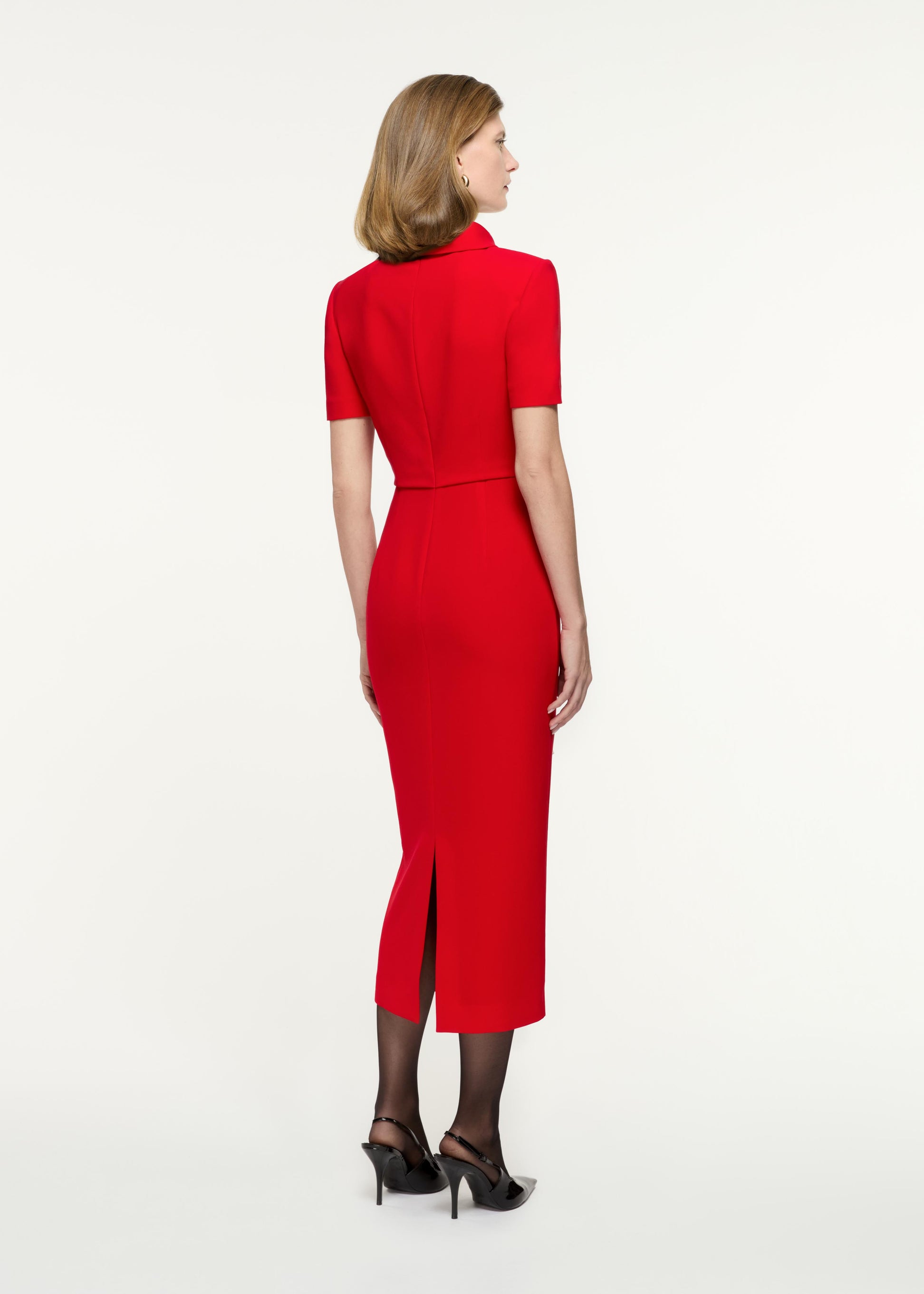 Short Sleeve Heavy Cady Collared Midi Dress