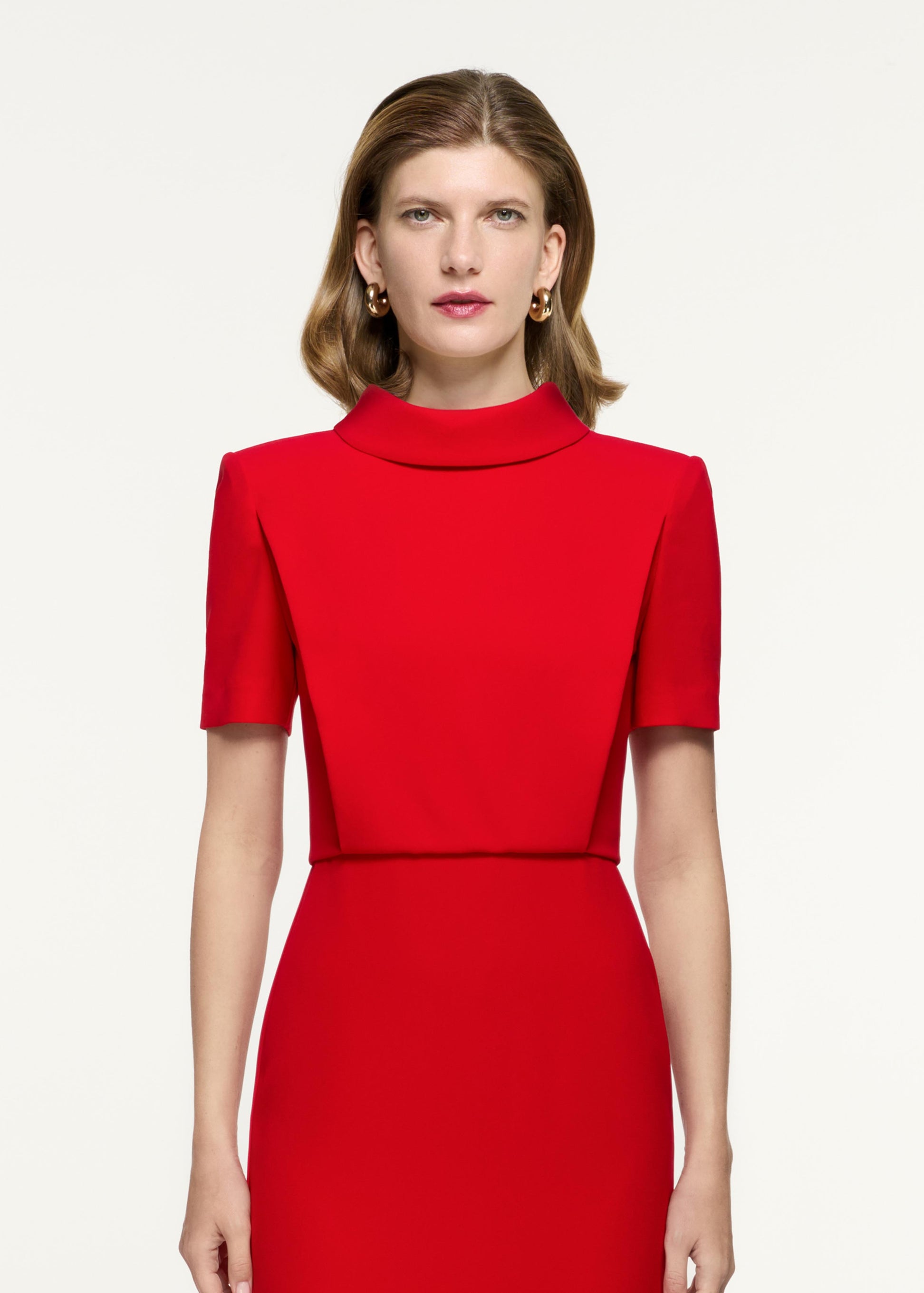 Short Sleeve Heavy Cady Collared Midi Dress