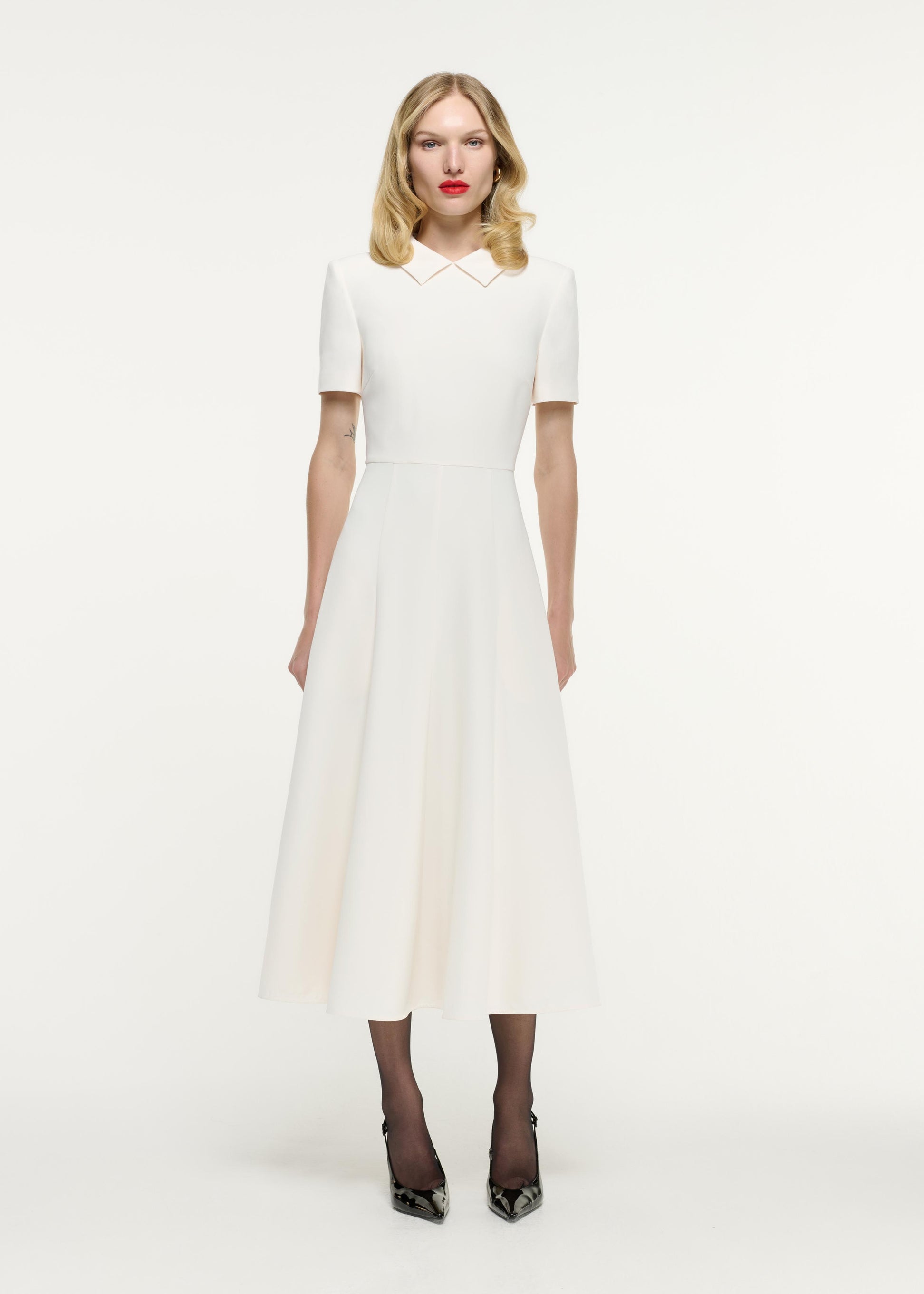 Short Sleeve Collar Heavy Cady Midi Dress