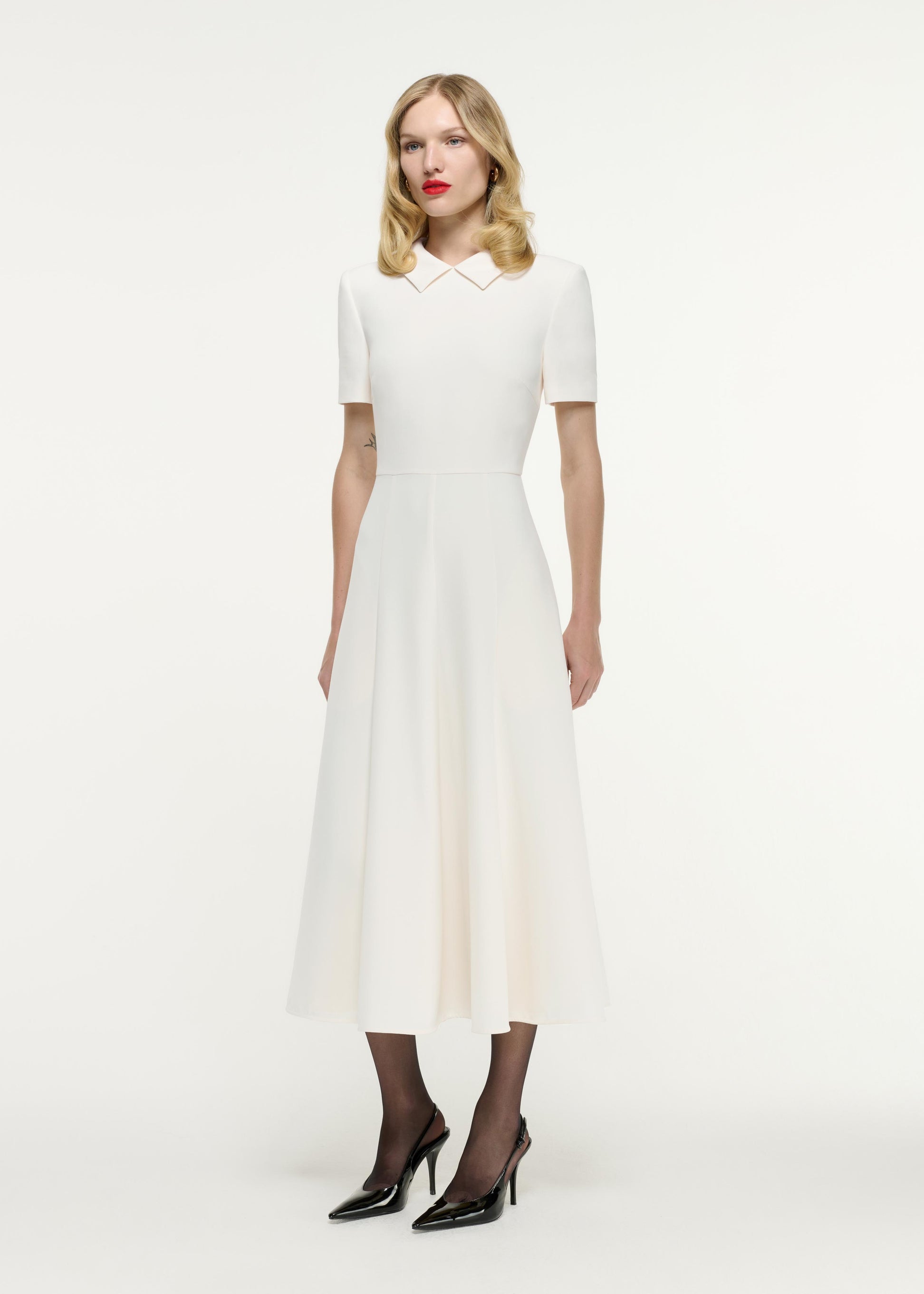 Short Sleeve Collar Heavy Cady Midi Dress