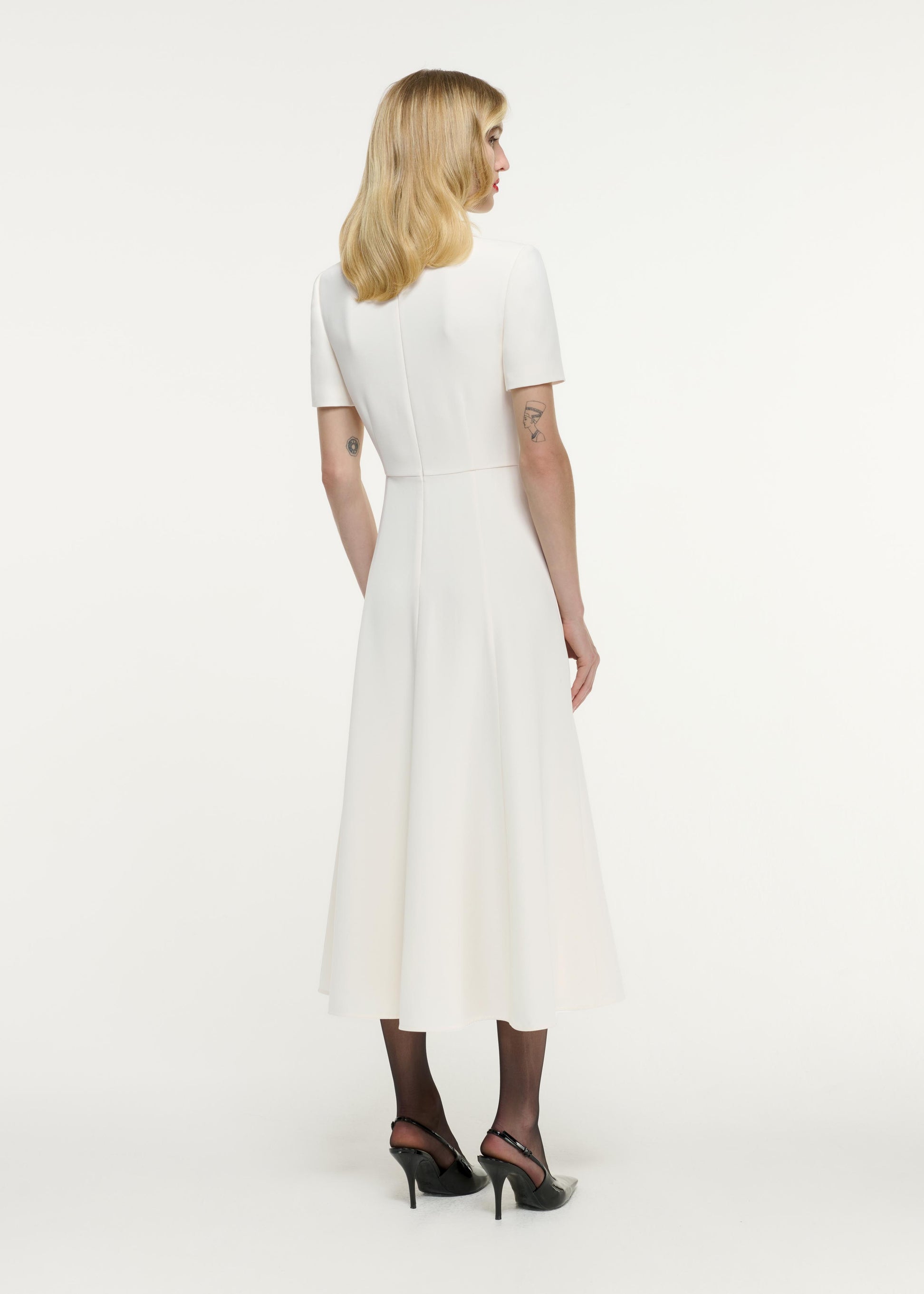 Short Sleeve Collar Heavy Cady Midi Dress